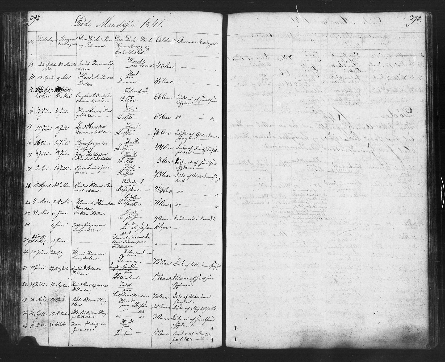 Lesja prestekontor, AV/SAH-PREST-068/H/Ha/Hab/L0002: Klokkerbok nr. 2, 1832-1850, s. 392-393