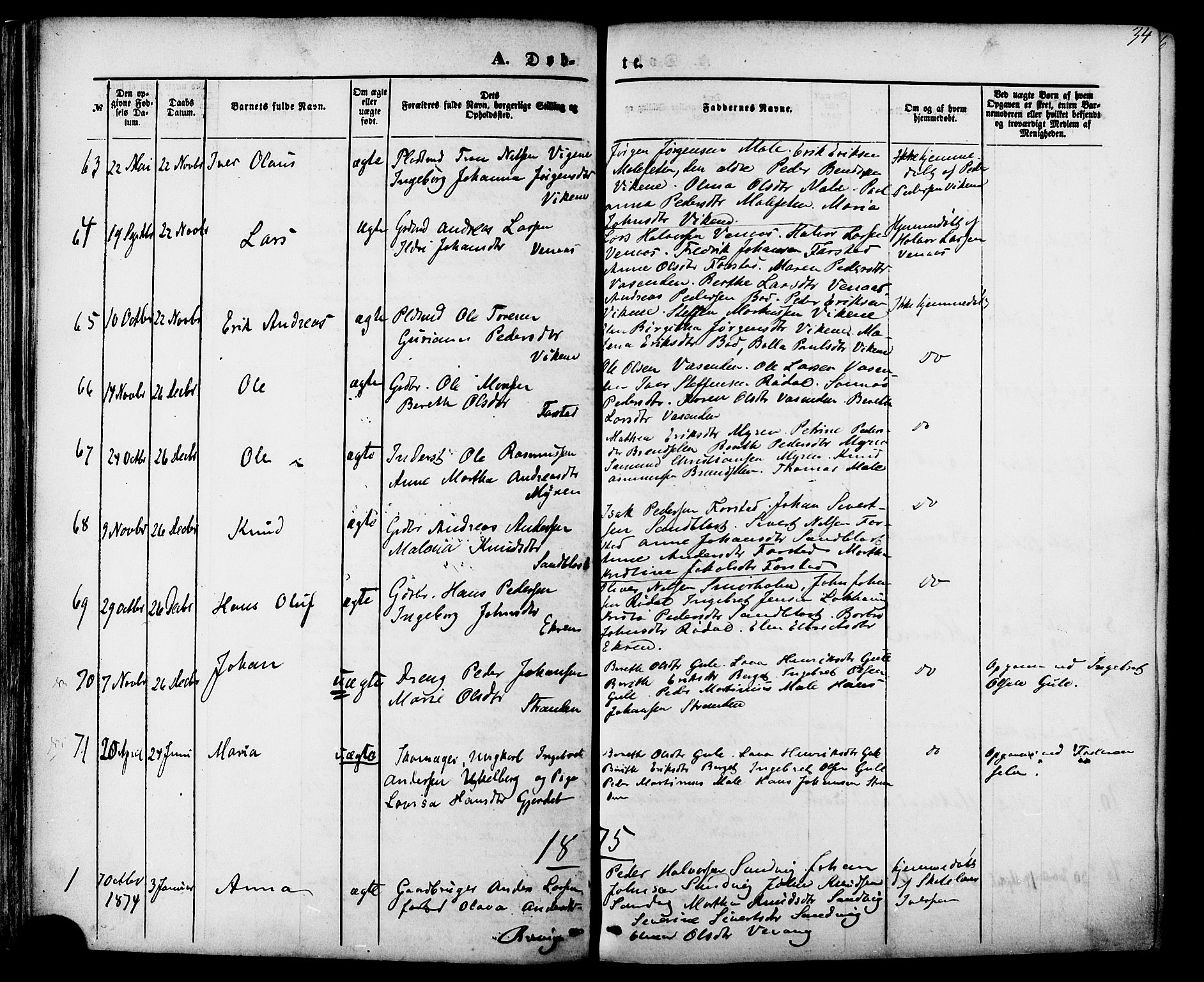 Ministerialprotokoller, klokkerbøker og fødselsregistre - Møre og Romsdal, AV/SAT-A-1454/566/L0768: Ministerialbok nr. 566A07, 1869-1881, s. 34