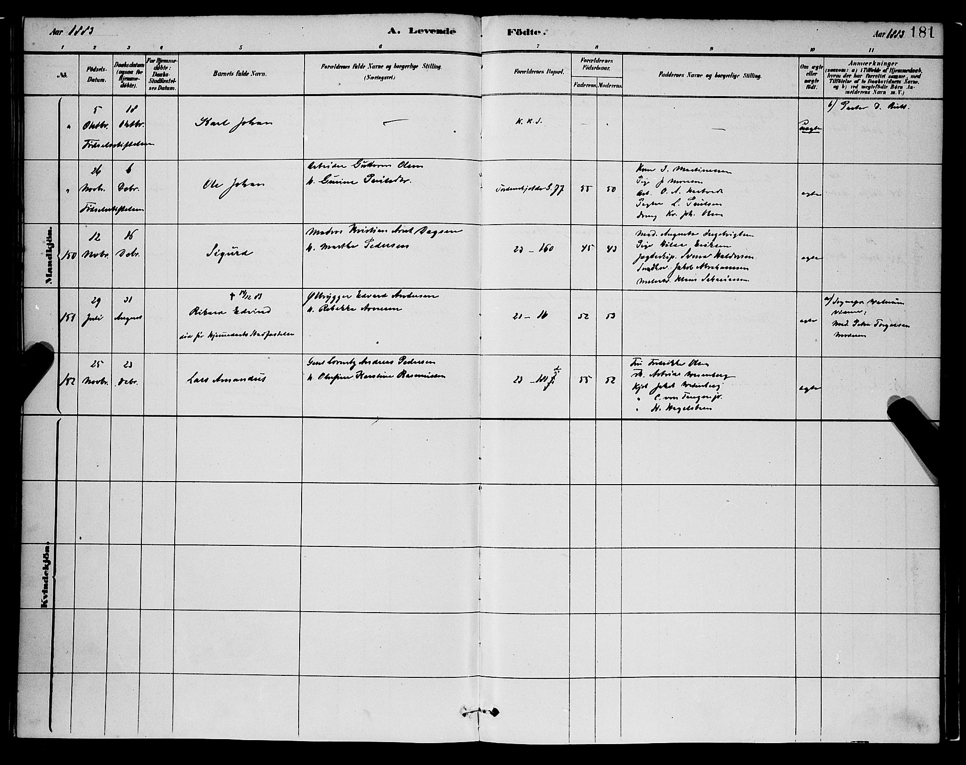 Korskirken sokneprestembete, AV/SAB-A-76101/H/Hab: Klokkerbok nr. B 8, 1878-1887, s. 181