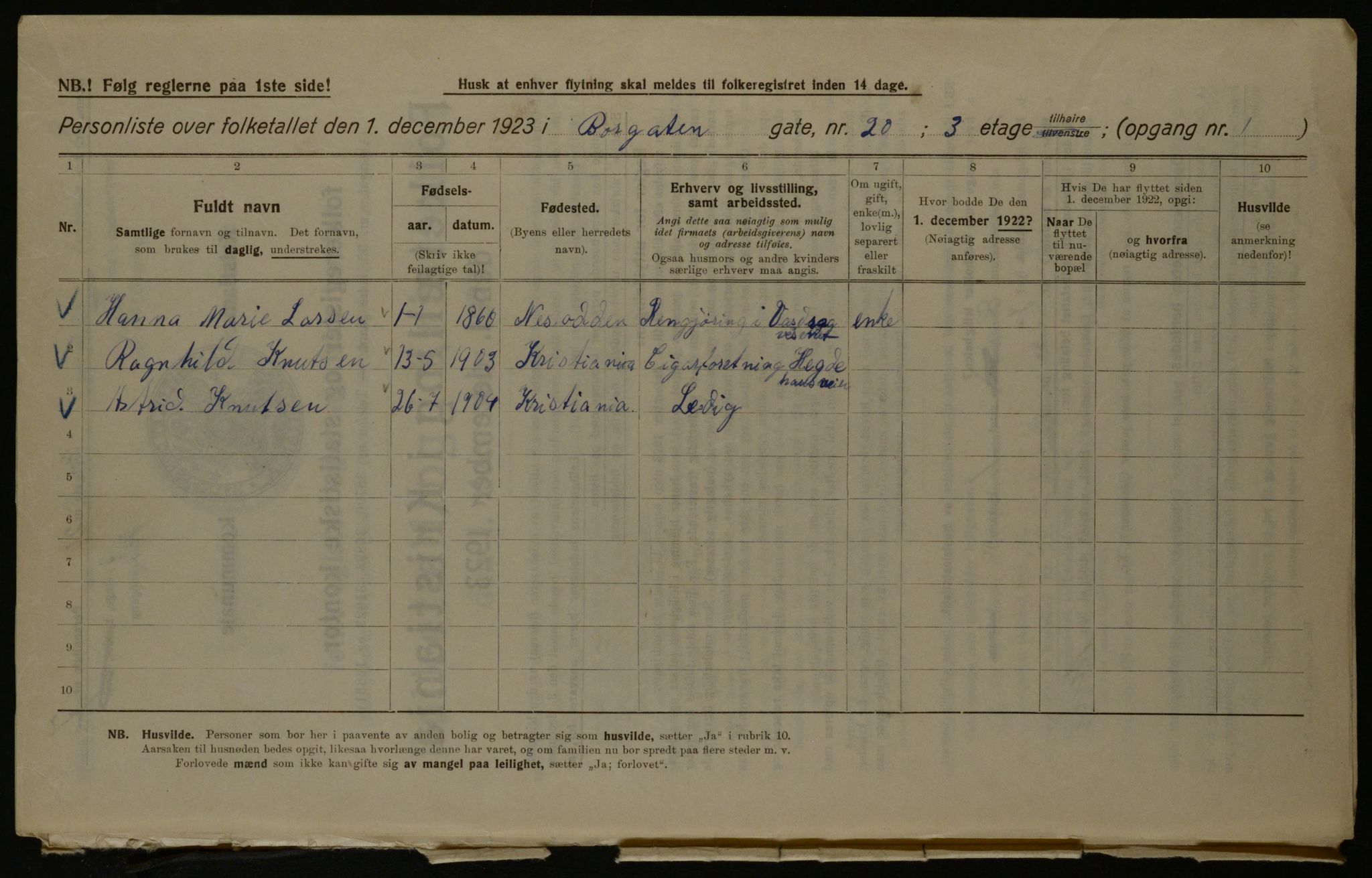 OBA, Kommunal folketelling 1.12.1923 for Kristiania, 1923, s. 9135