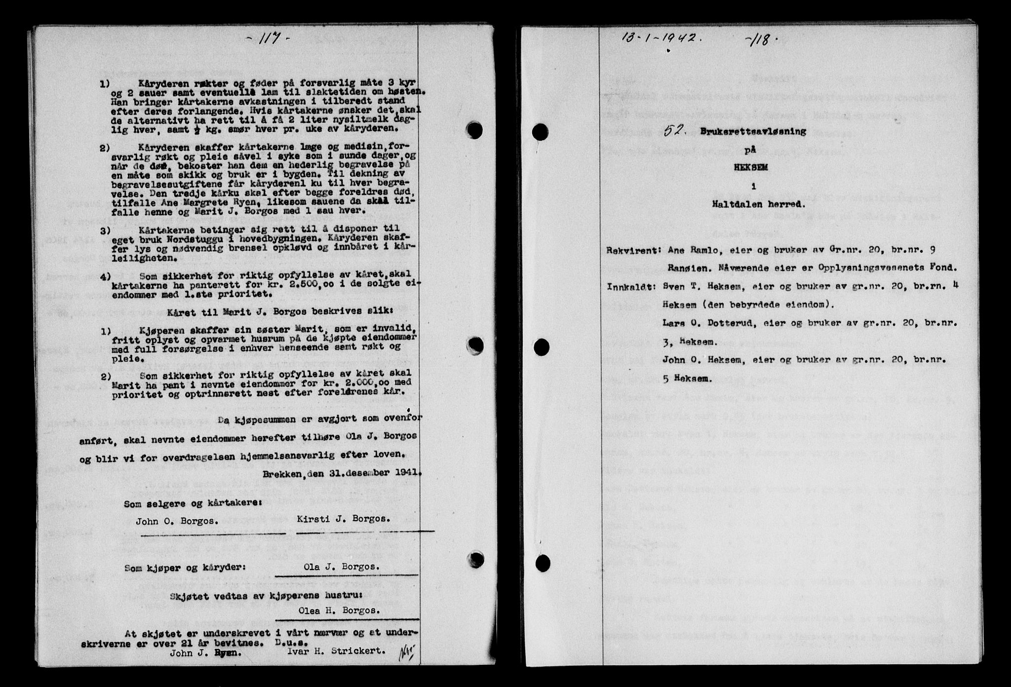 Gauldal sorenskriveri, SAT/A-0014/1/2/2C/L0054: Pantebok nr. 59, 1941-1942, Dagboknr: 52/1942
