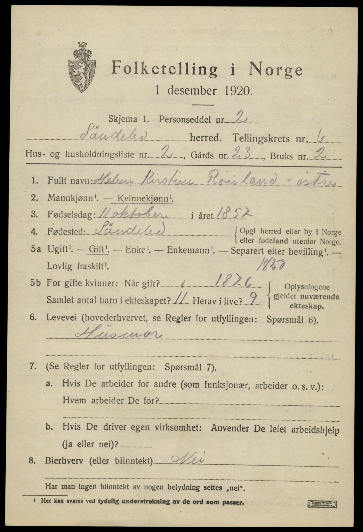 SAK, Folketelling 1920 for 0913 Søndeled herred, 1920, s. 3711