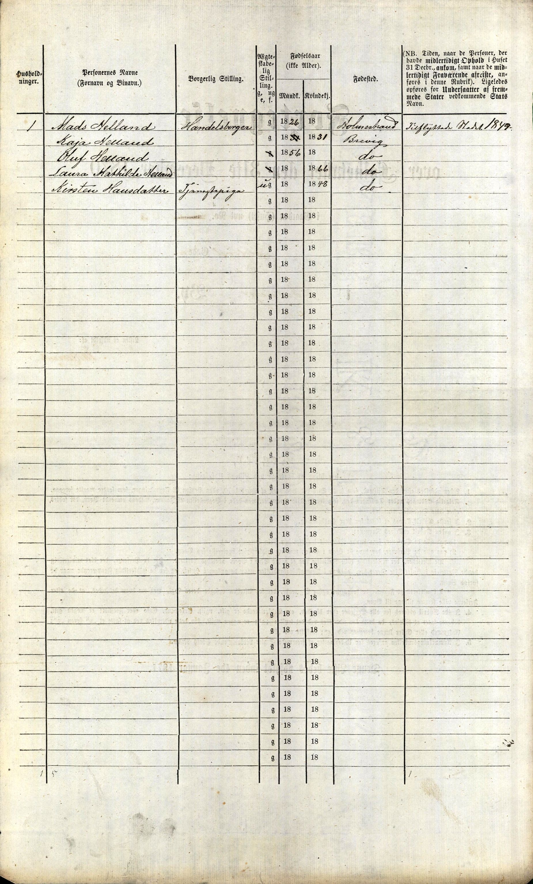 RA, Folketelling 1870 for 0804 Brevik kjøpstad, 1870, s. 7