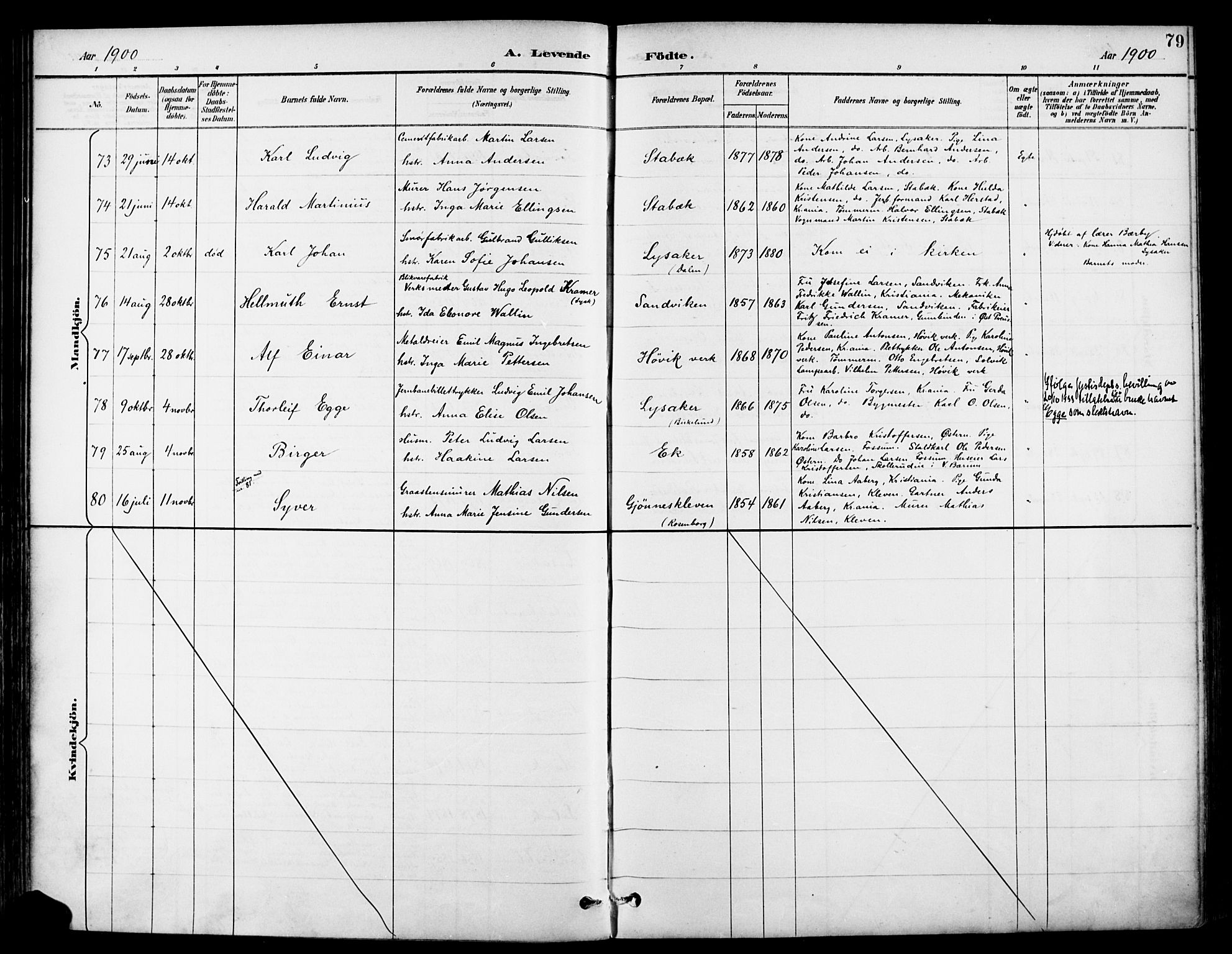 Asker prestekontor Kirkebøker, AV/SAO-A-10256a/F/Fc/L0003: Ministerialbok nr. III 3, 1892-1904, s. 79