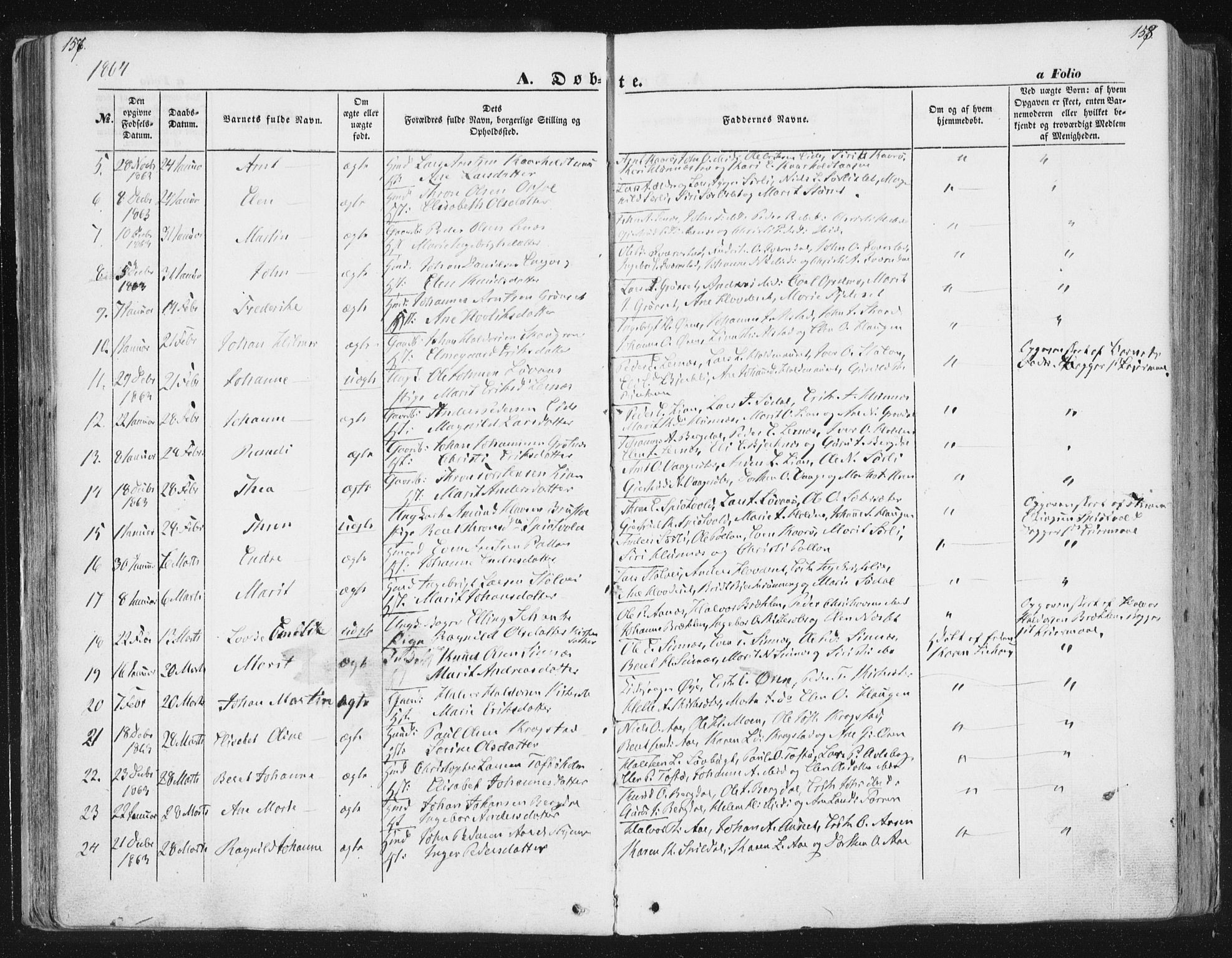 Ministerialprotokoller, klokkerbøker og fødselsregistre - Sør-Trøndelag, AV/SAT-A-1456/630/L0494: Ministerialbok nr. 630A07, 1852-1868, s. 157-158