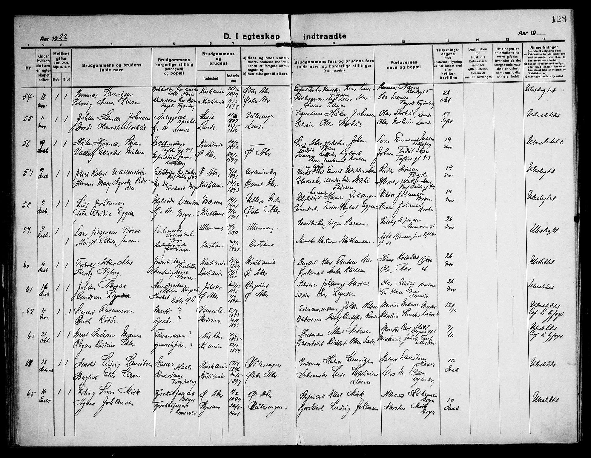 Østre Aker prestekontor Kirkebøker, AV/SAO-A-10840/F/Fa/L0013: Ministerialbok nr. I 13, 1918-1929, s. 128
