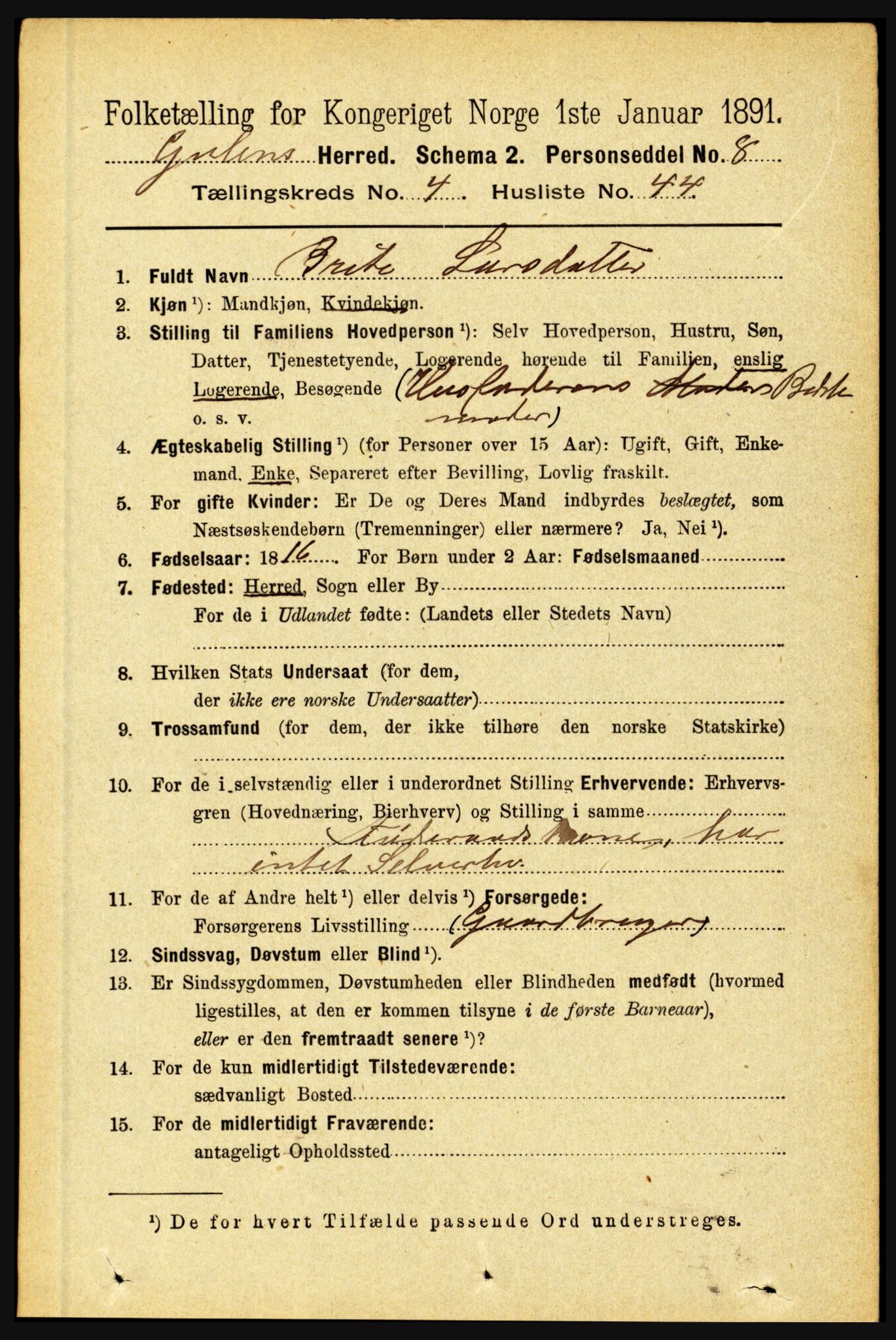 RA, Folketelling 1891 for 1411 Gulen herred, 1891, s. 1539