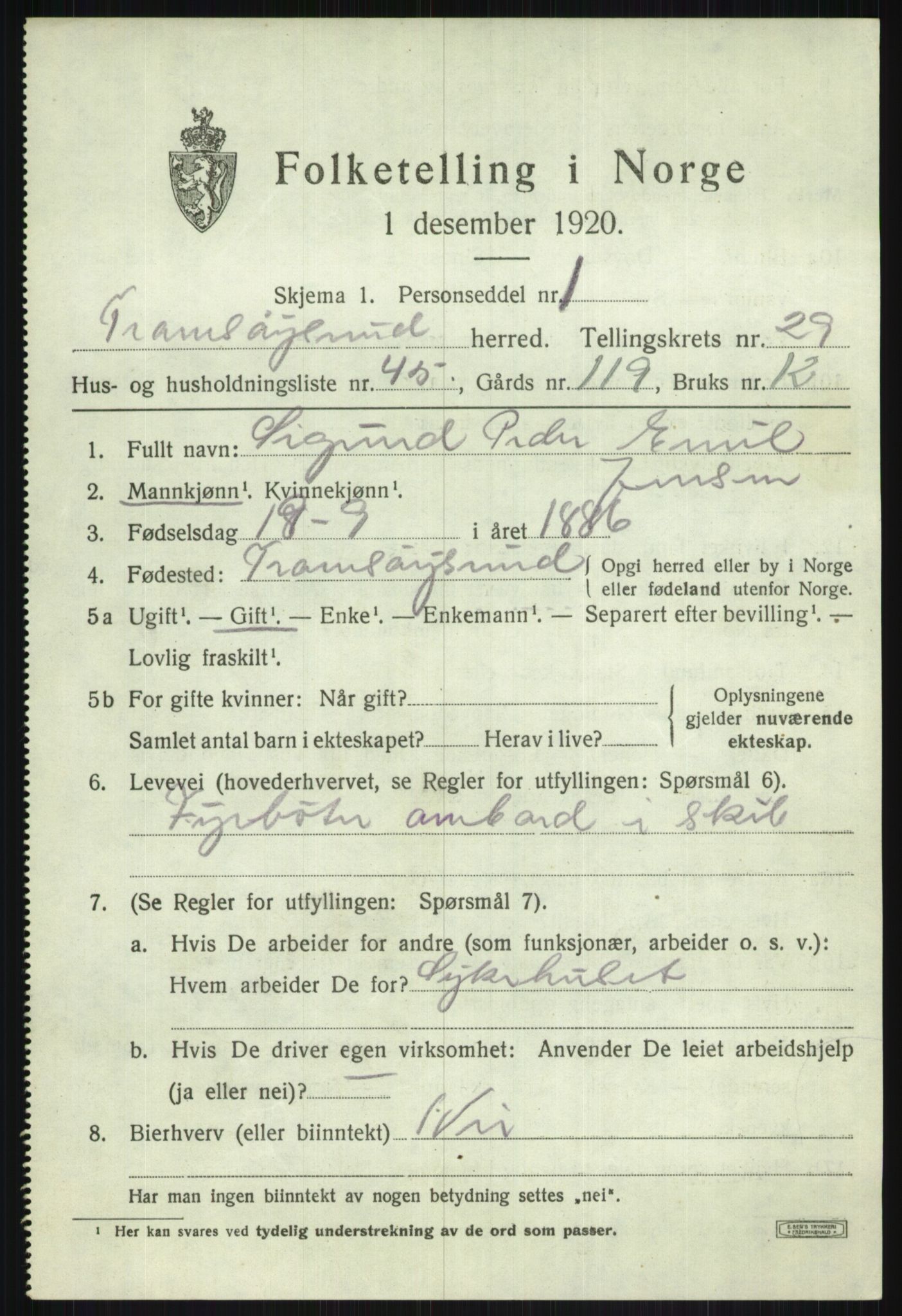 SATØ, Folketelling 1920 for 1934 Tromsøysund herred, 1920, s. 13884