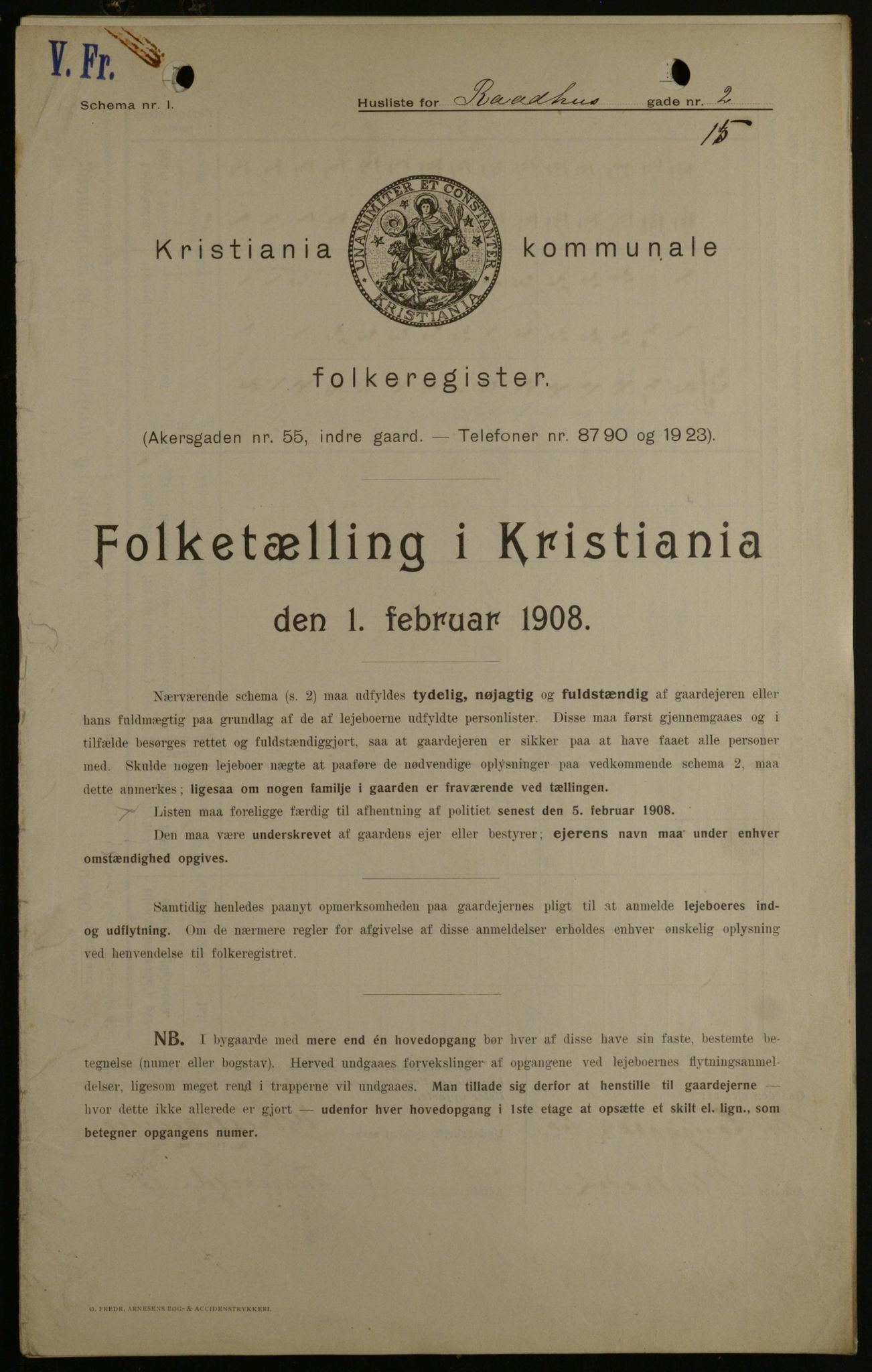 OBA, Kommunal folketelling 1.2.1908 for Kristiania kjøpstad, 1908, s. 77561