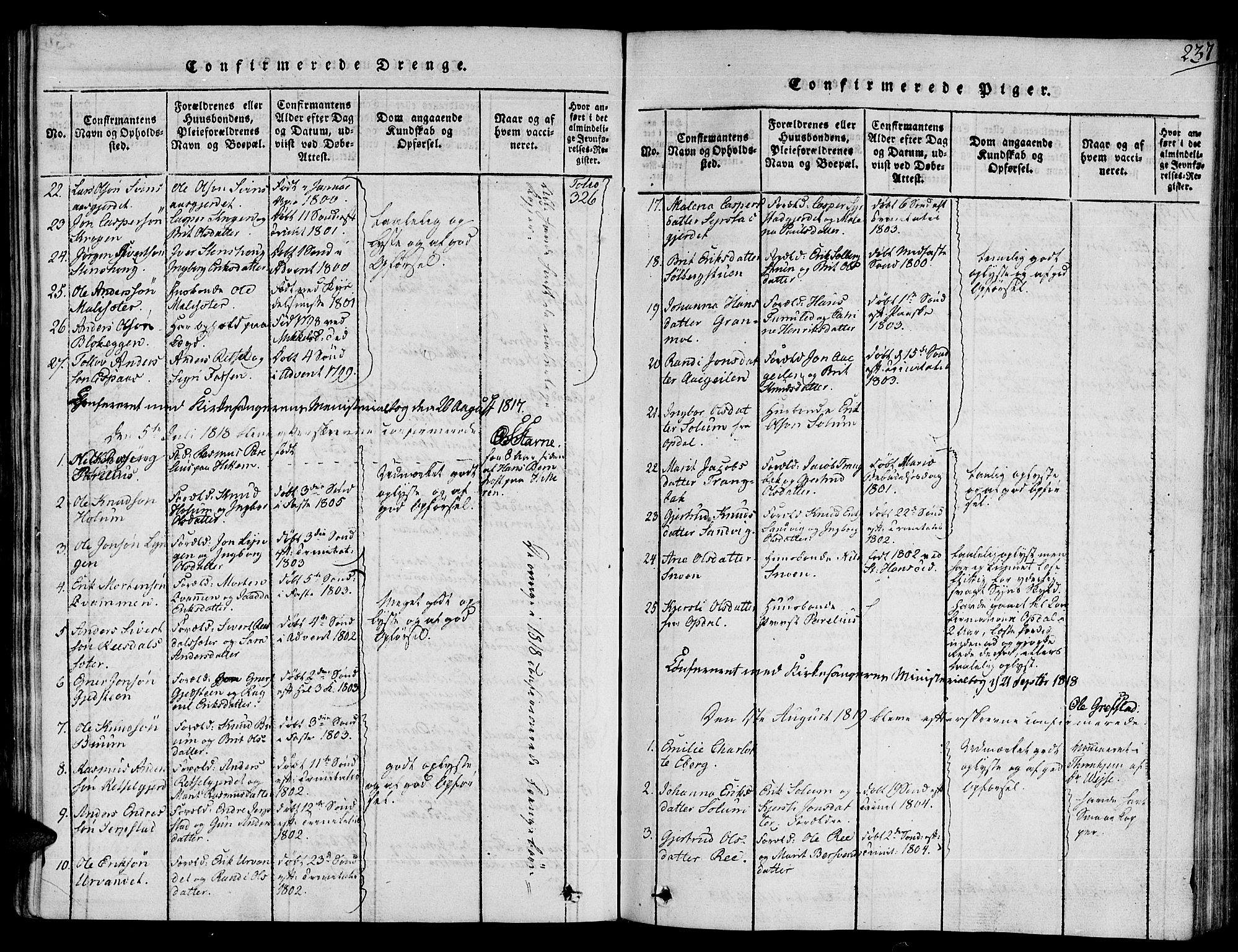 Ministerialprotokoller, klokkerbøker og fødselsregistre - Sør-Trøndelag, AV/SAT-A-1456/672/L0853: Ministerialbok nr. 672A06 /1, 1816-1829, s. 237