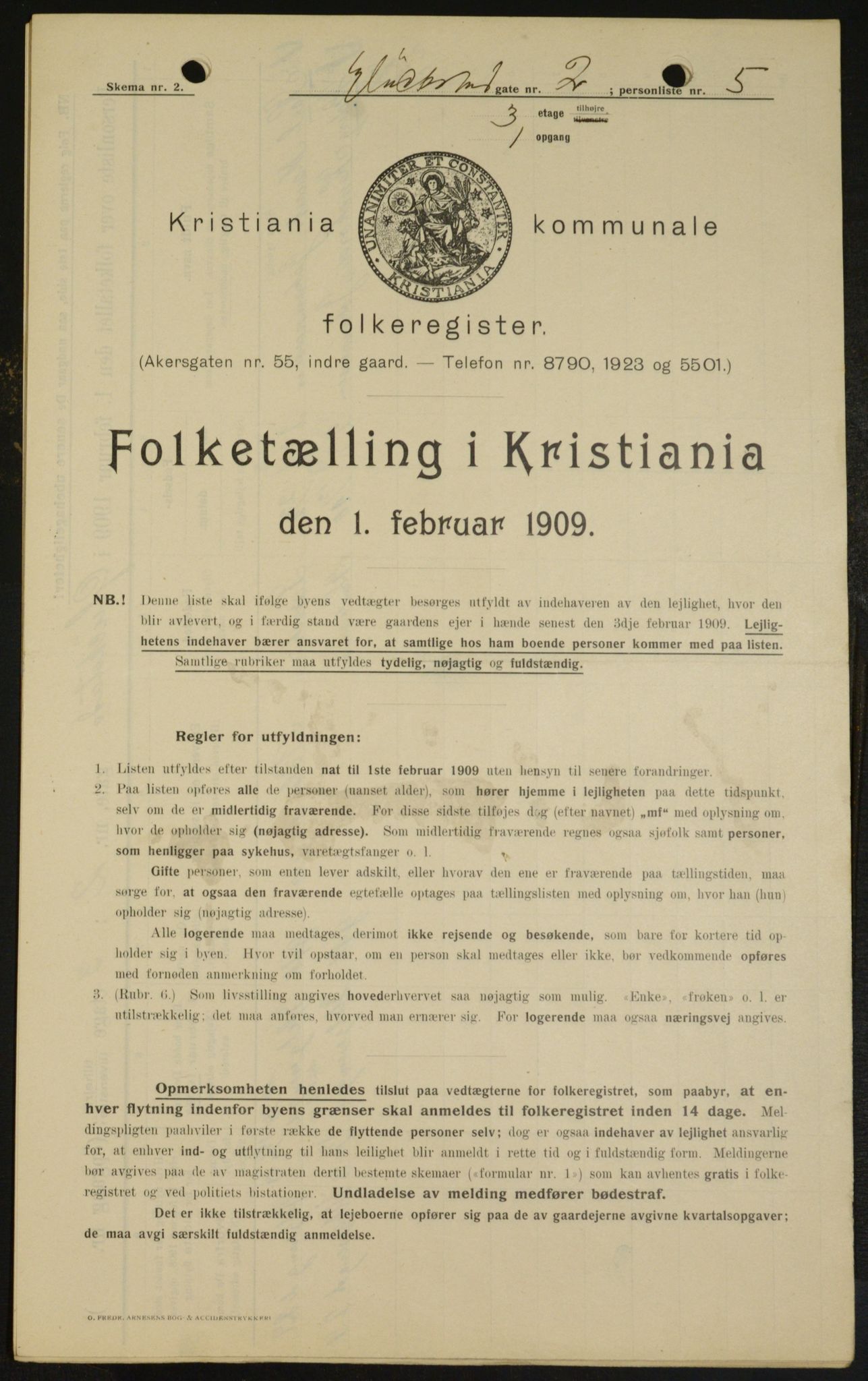 OBA, Kommunal folketelling 1.2.1909 for Kristiania kjøpstad, 1909, s. 26645