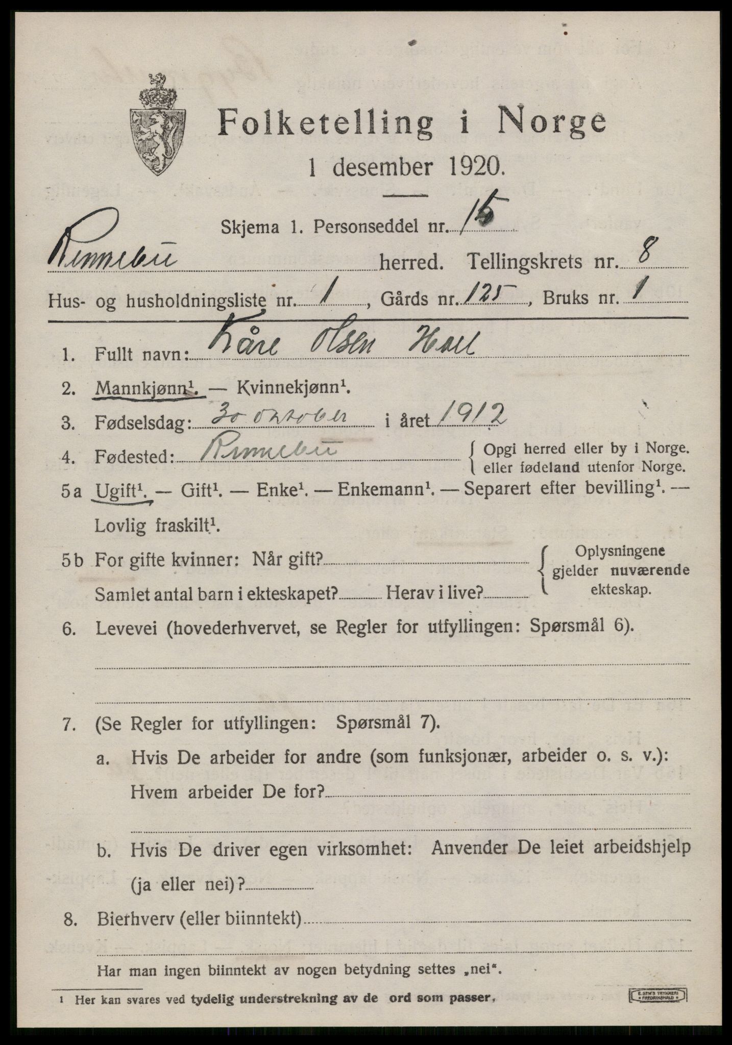 SAT, Folketelling 1920 for 1635 Rennebu herred, 1920, s. 5262