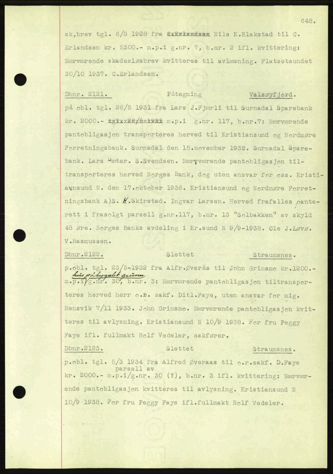 Nordmøre sorenskriveri, SAT/A-4132/1/2/2Ca: Pantebok nr. C80, 1936-1939, Dagboknr: 2121/1938