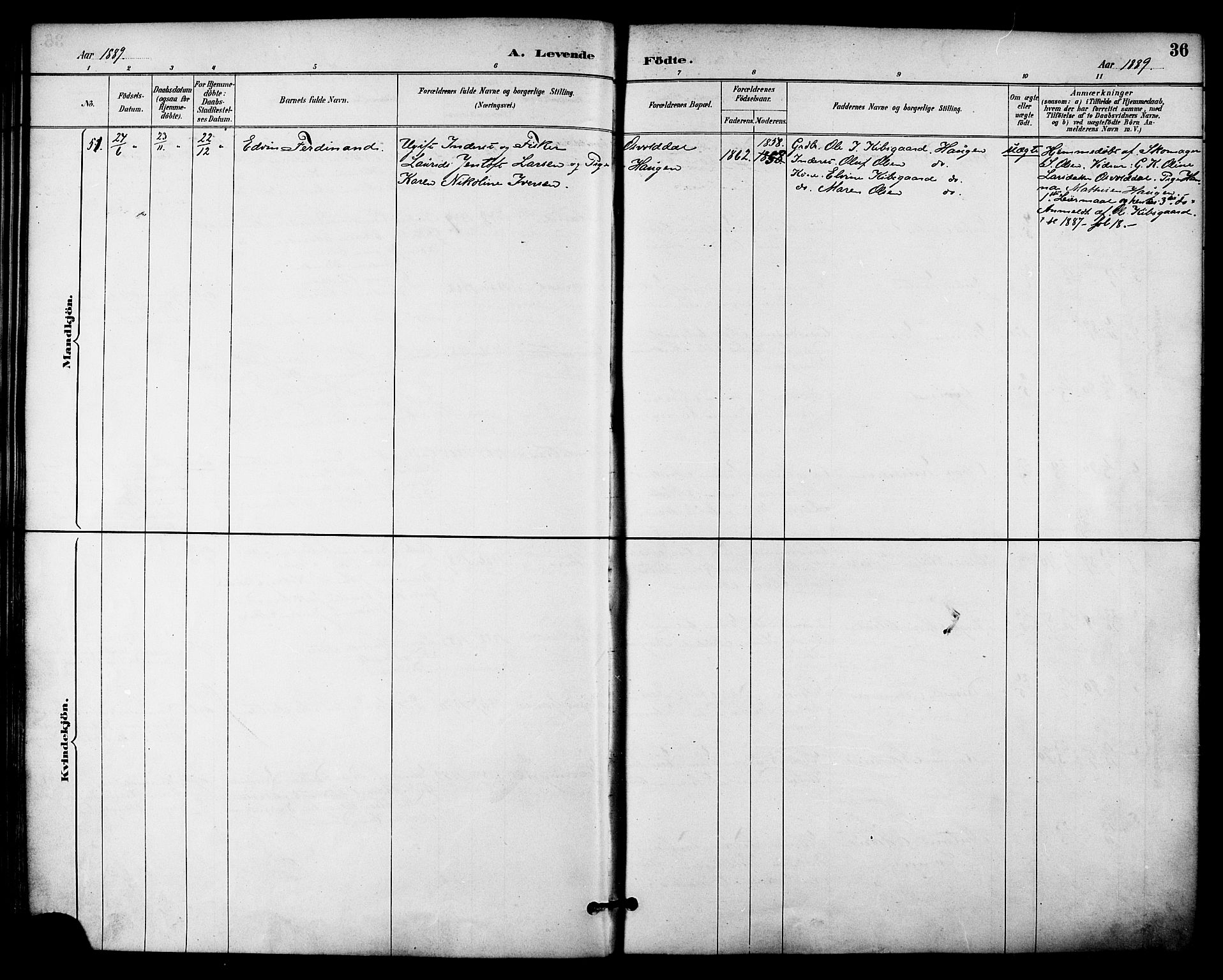 Ministerialprotokoller, klokkerbøker og fødselsregistre - Nordland, AV/SAT-A-1459/895/L1371: Ministerialbok nr. 895A06, 1885-1894, s. 36