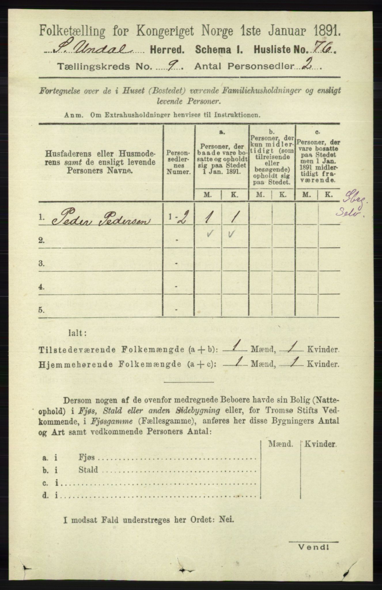 RA, Folketelling 1891 for 1029 Sør-Audnedal herred, 1891, s. 3915