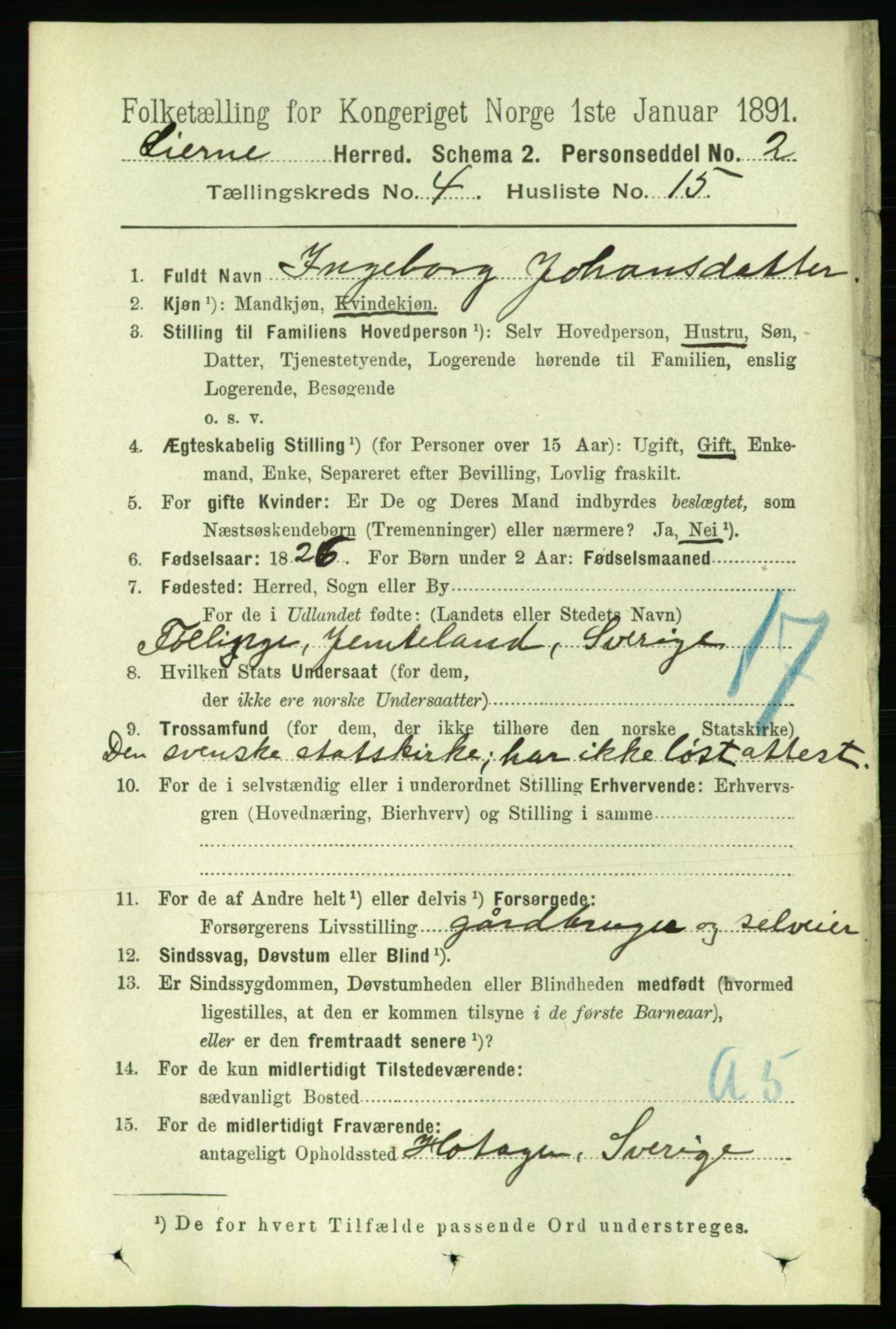 RA, Folketelling 1891 for 1737 Lierne herred, 1891, s. 1125