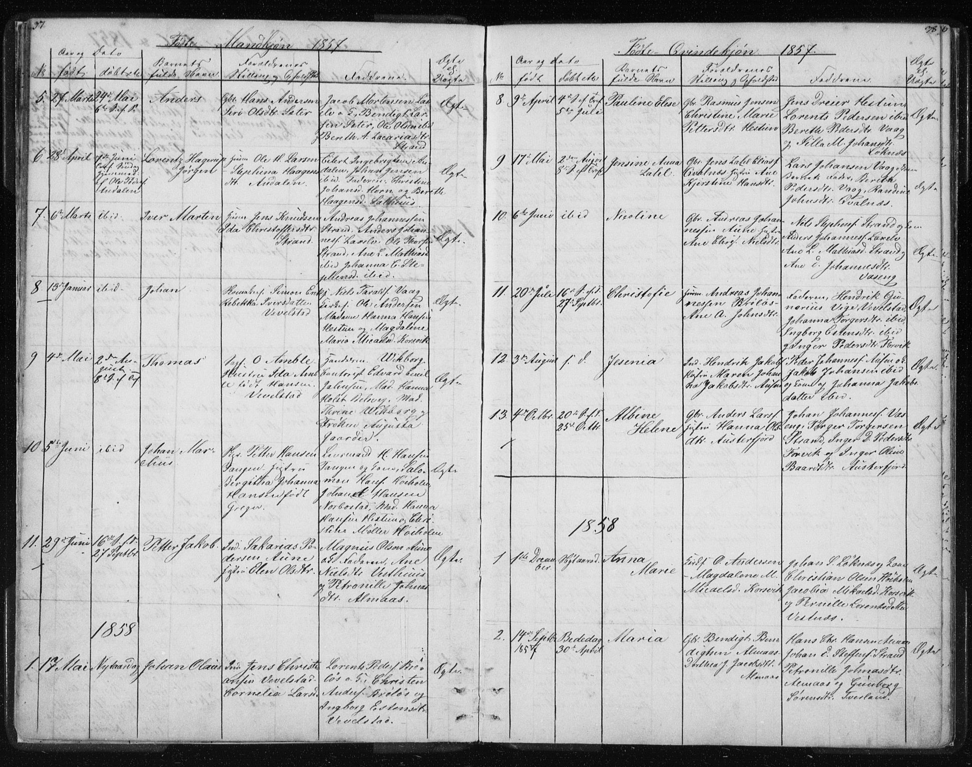 Ministerialprotokoller, klokkerbøker og fødselsregistre - Nordland, SAT/A-1459/819/L0275: Klokkerbok nr. 819C01, 1841-1868, s. 37-38