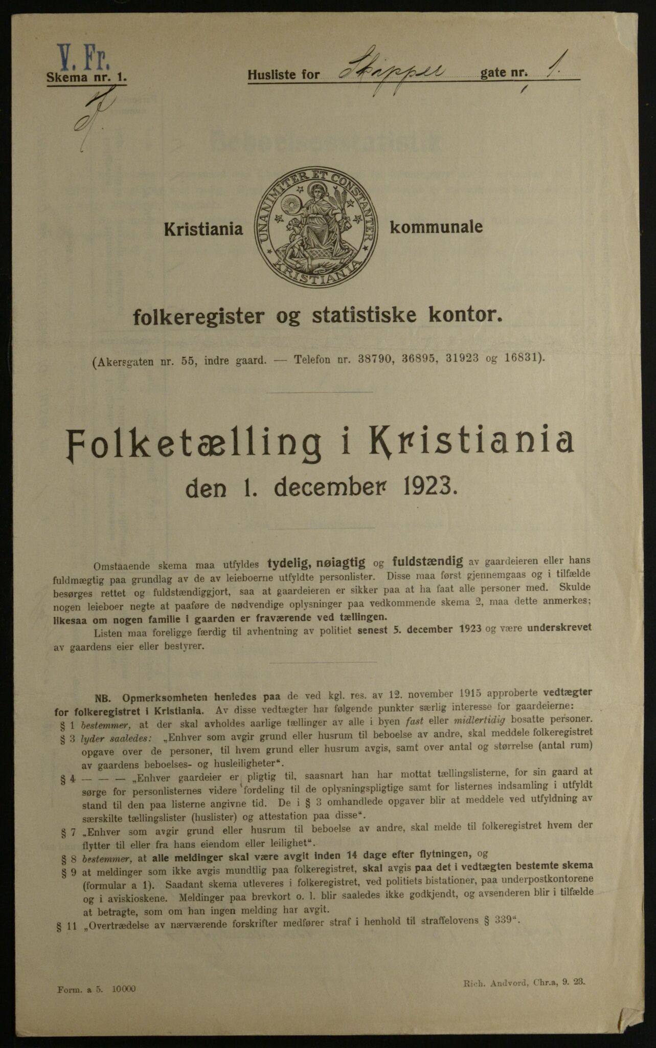 OBA, Kommunal folketelling 1.12.1923 for Kristiania, 1923, s. 105749