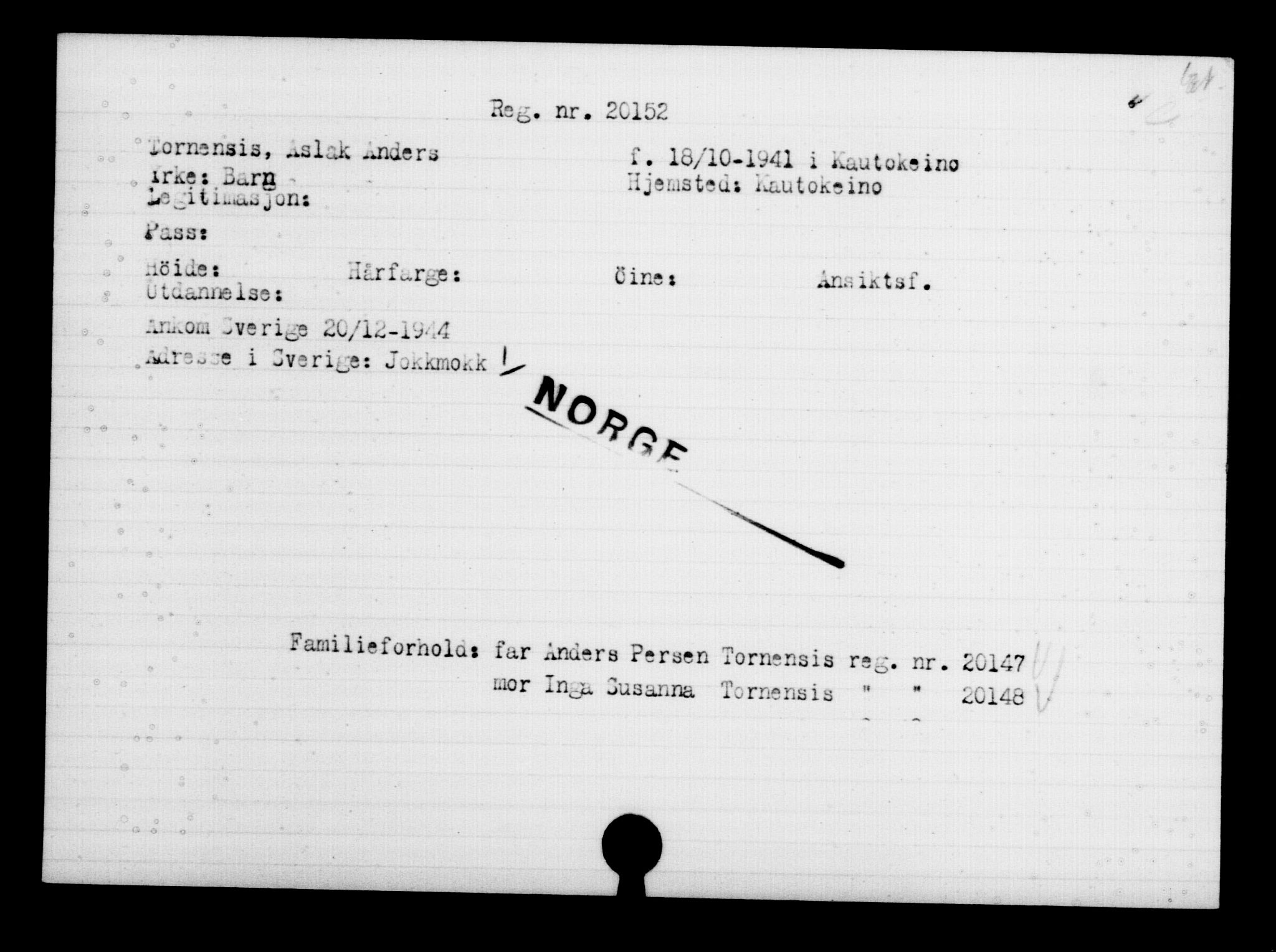 Den Kgl. Norske Legasjons Flyktningskontor, RA/S-6753/V/Va/L0009: Kjesäterkartoteket.  Flyktningenr. 18502-22048, 1940-1945, s. 1817