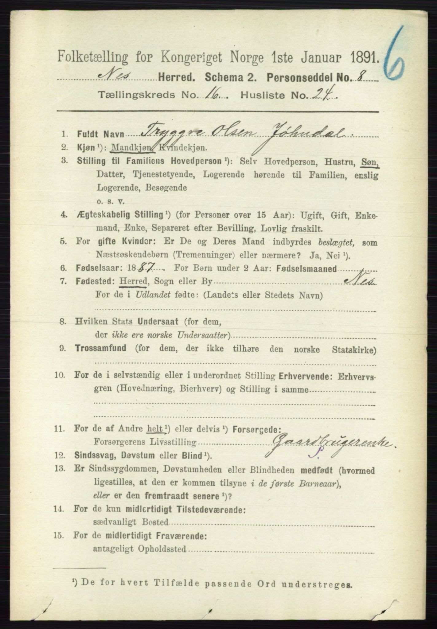 RA, Folketelling 1891 for 0236 Nes herred, 1891, s. 9689