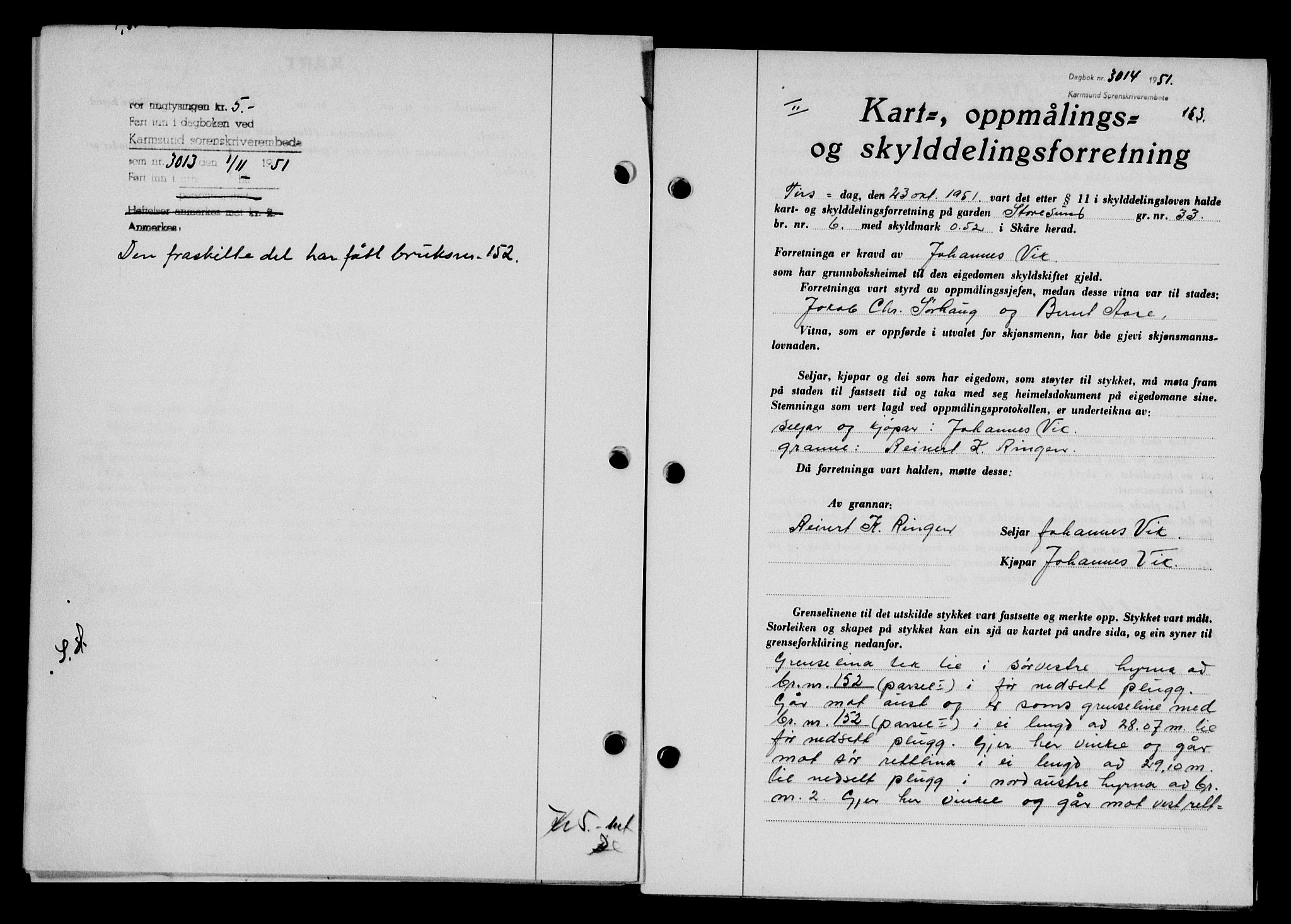 Karmsund sorenskriveri, SAST/A-100311/01/II/IIB/L0104: Pantebok nr. 84A, 1951-1952, Dagboknr: 3014/1951