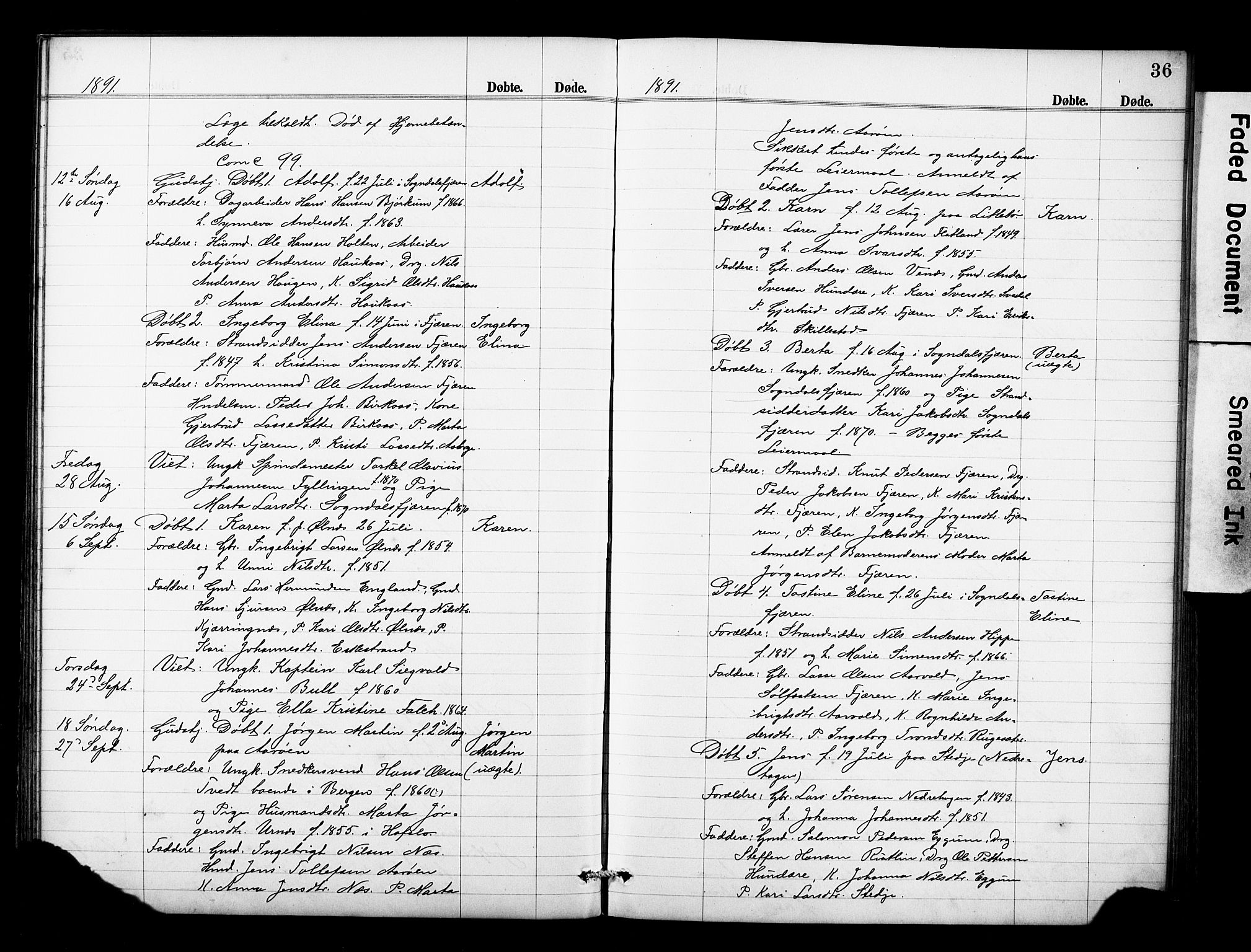 Sogndal sokneprestembete, AV/SAB-A-81301/H/Hab/Haba/L0001: Klokkerbok nr. A 1, 1887-1907, s. 36