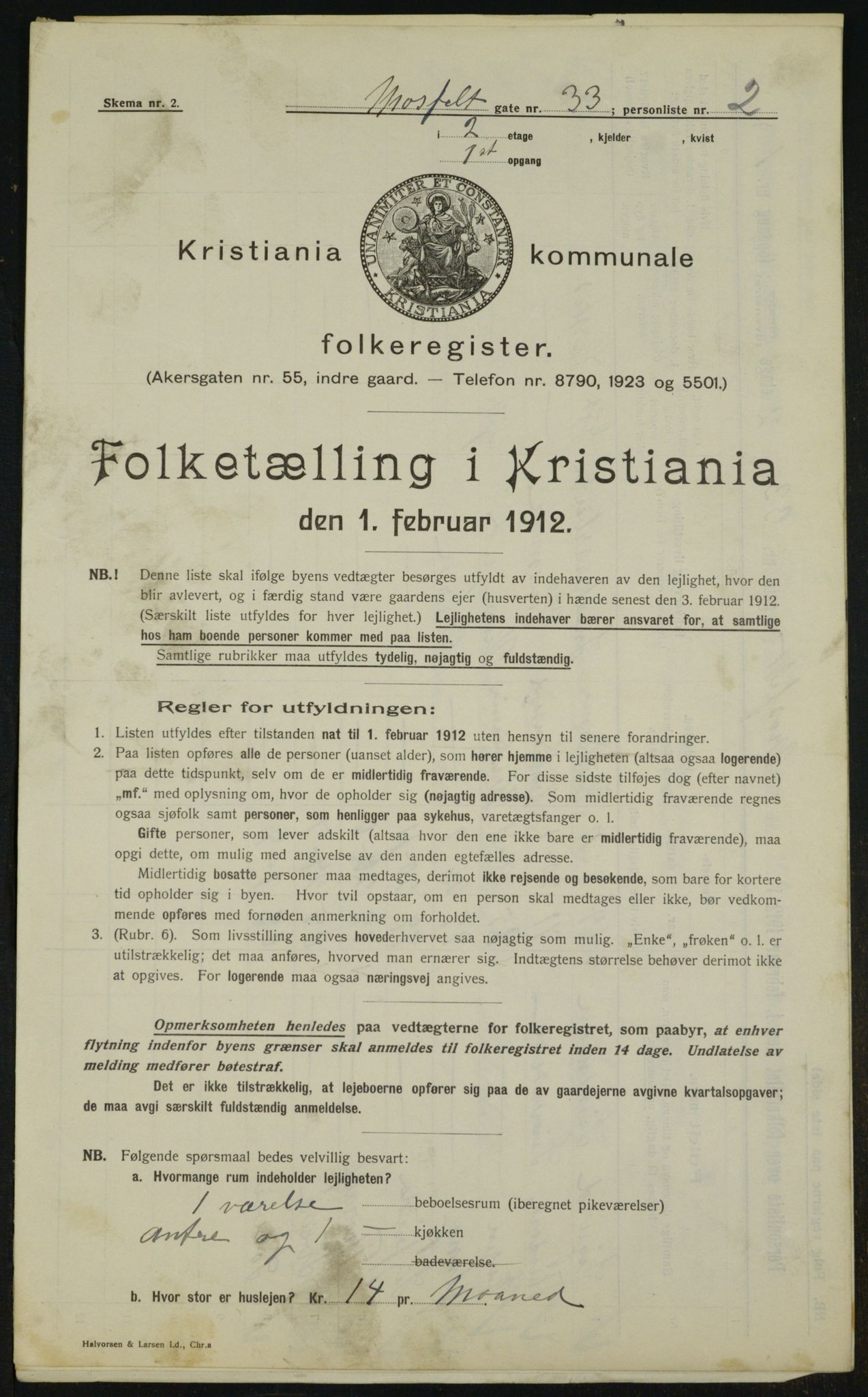 OBA, Kommunal folketelling 1.2.1912 for Kristiania, 1912, s. 67122
