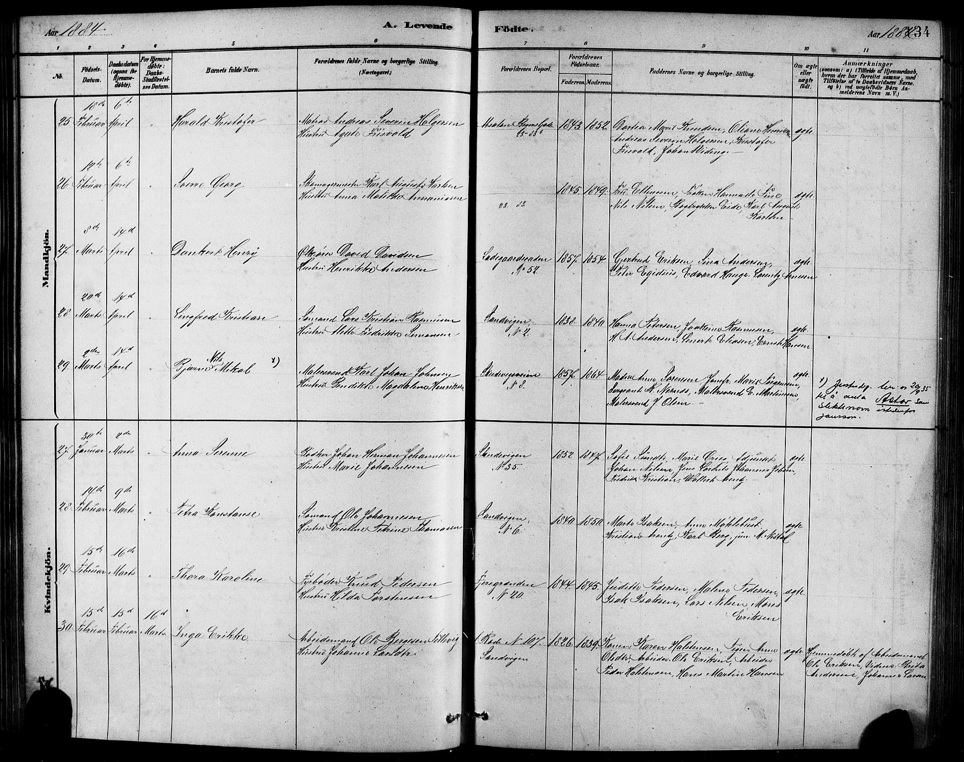 Sandviken Sokneprestembete, AV/SAB-A-77601/H/Hb/L0001: Klokkerbok nr. A 2, 1879-1892, s. 134