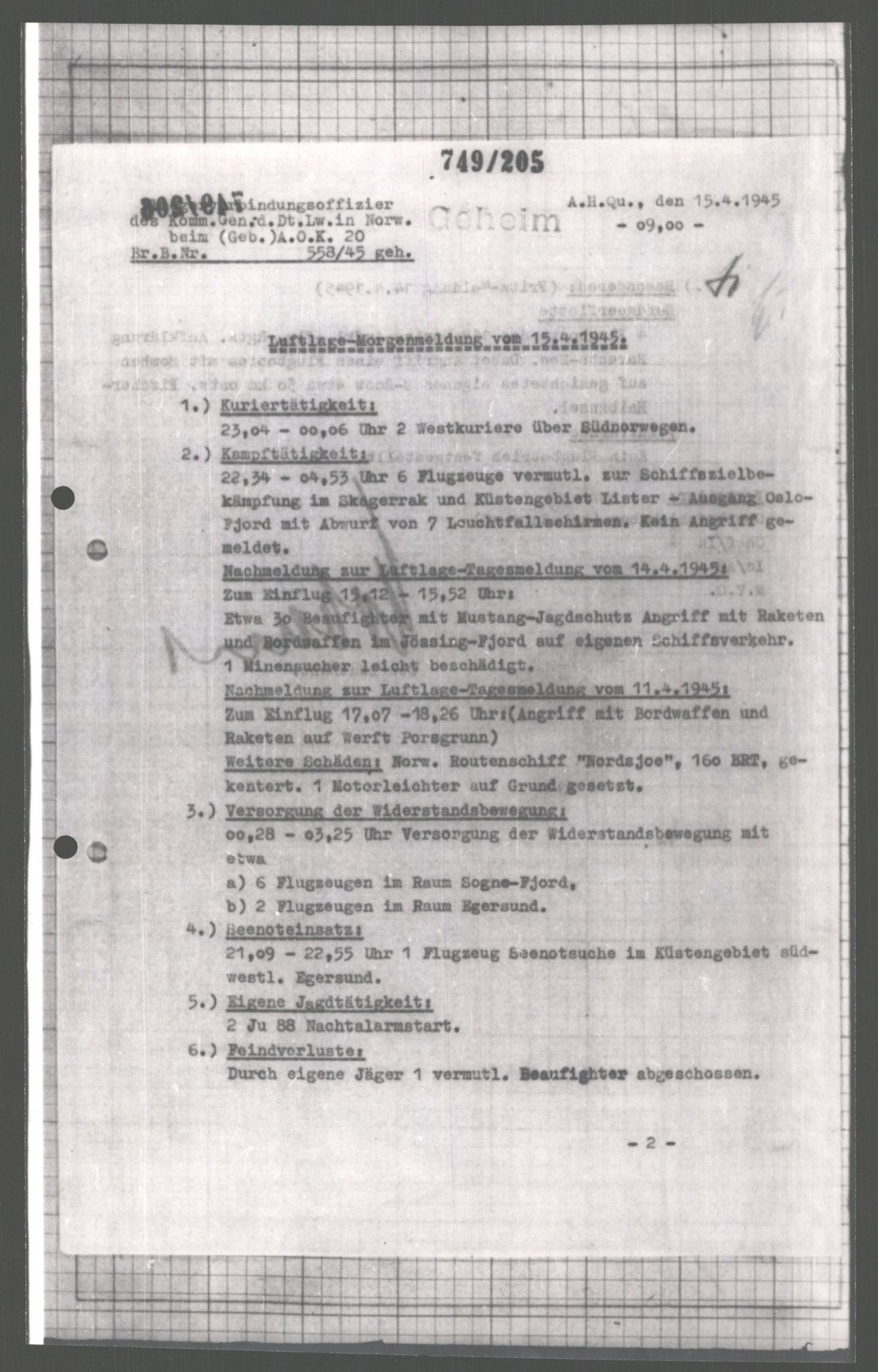 Forsvarets Overkommando. 2 kontor. Arkiv 11.4. Spredte tyske arkivsaker, AV/RA-RAFA-7031/D/Dar/Dara/L0004: Krigsdagbøker for 20. Gebirgs-Armee-Oberkommando (AOK 20), 1945, s. 585