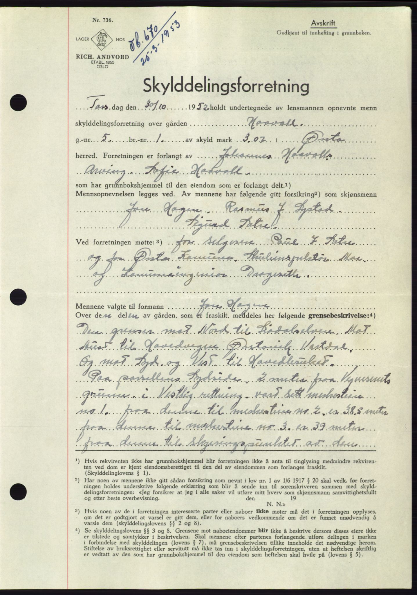 Søre Sunnmøre sorenskriveri, AV/SAT-A-4122/1/2/2C/L0094: Pantebok nr. 20A, 1953-1953, Dagboknr: 670/1953