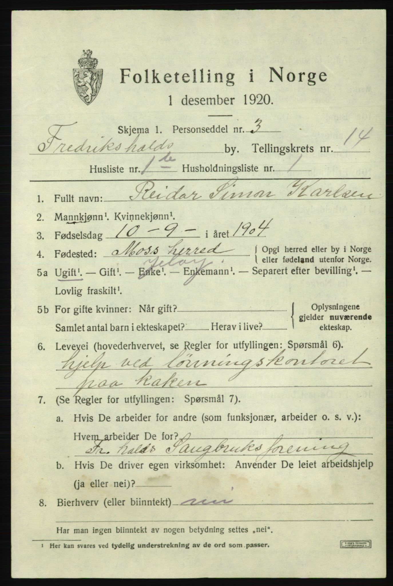 SAO, Folketelling 1920 for 0101 Fredrikshald kjøpstad, 1920, s. 22159