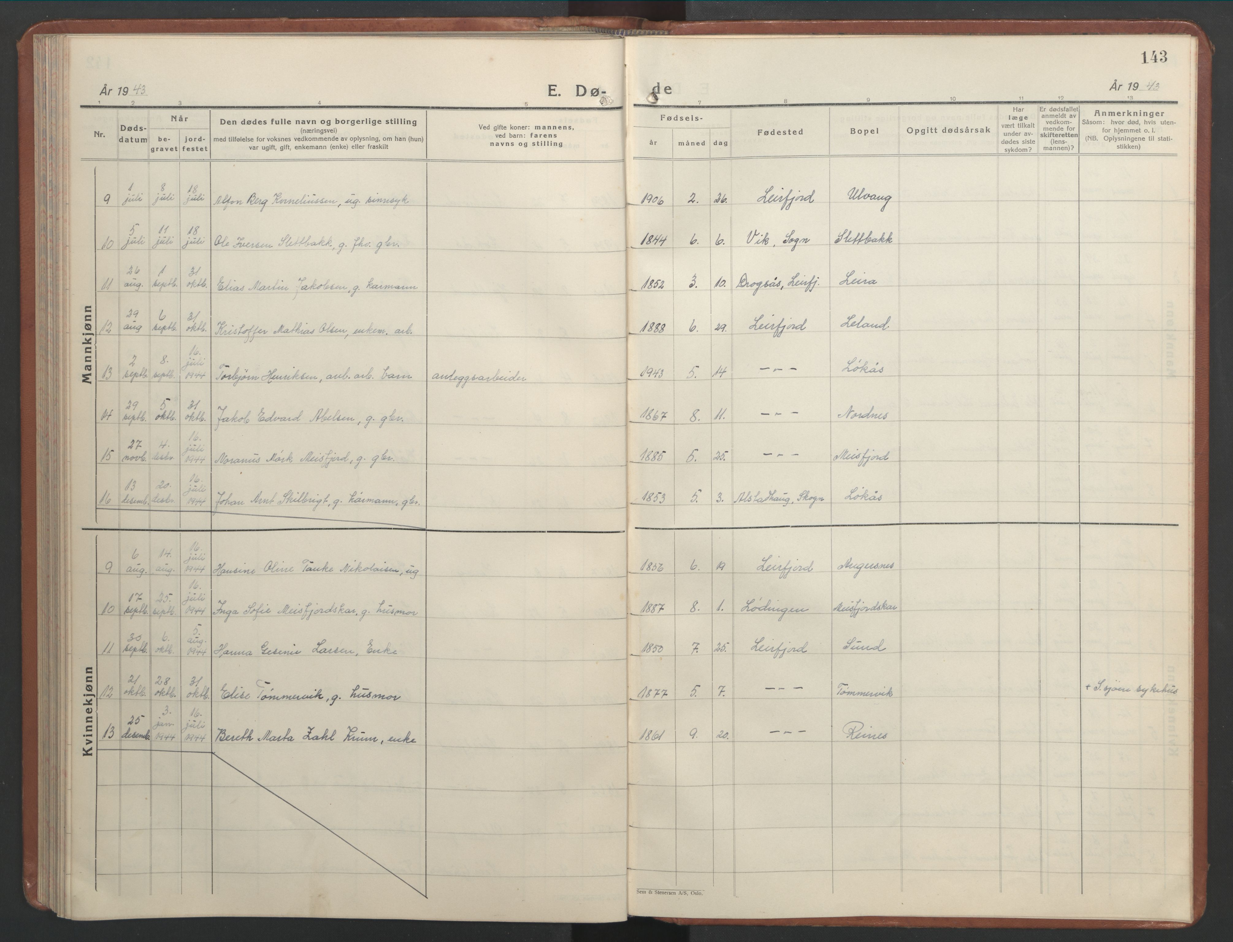 Ministerialprotokoller, klokkerbøker og fødselsregistre - Nordland, AV/SAT-A-1459/832/L0496: Klokkerbok nr. 832C03, 1932-1945, s. 143