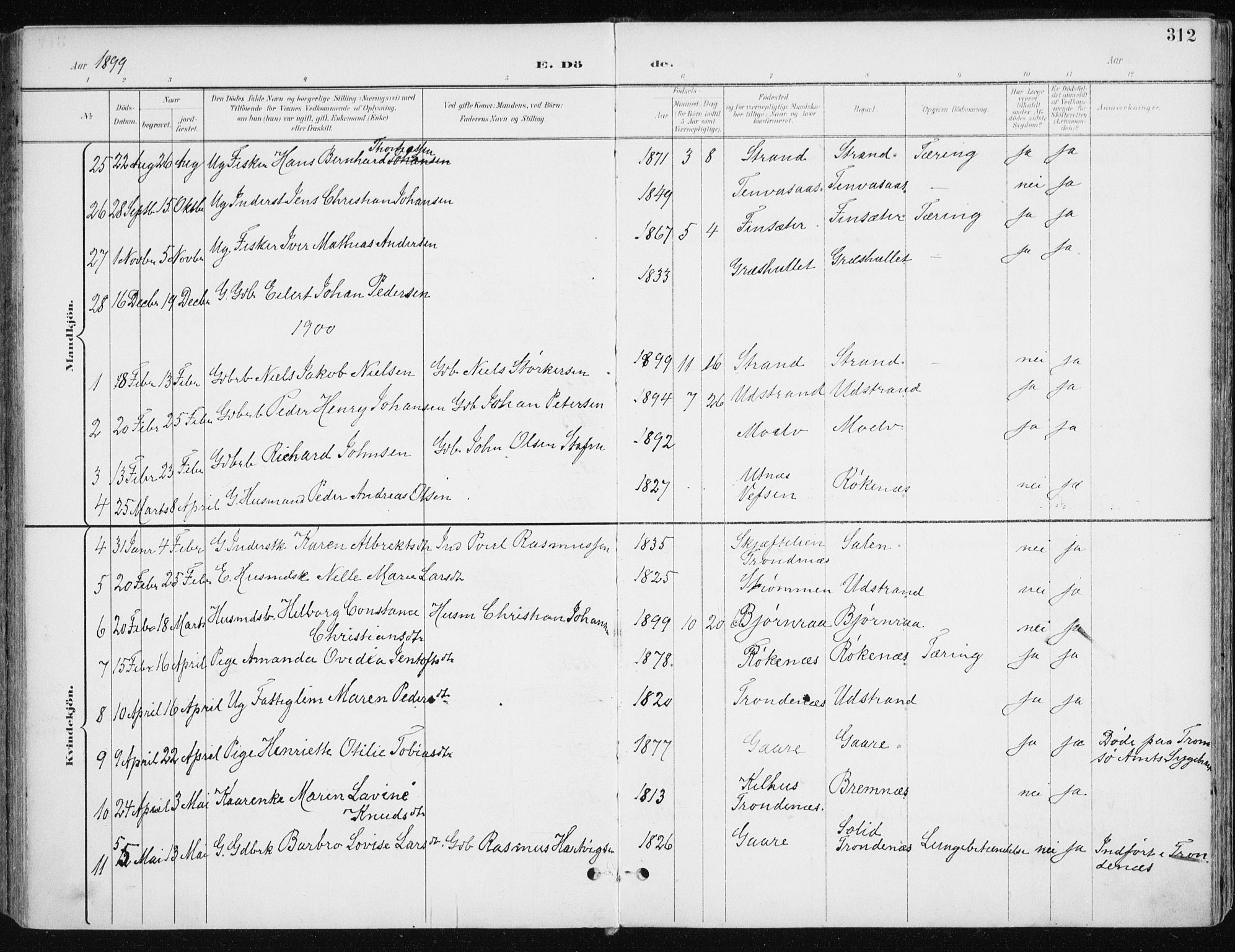 Kvæfjord sokneprestkontor, AV/SATØ-S-1323/G/Ga/Gaa/L0006kirke: Ministerialbok nr. 6, 1895-1914, s. 312