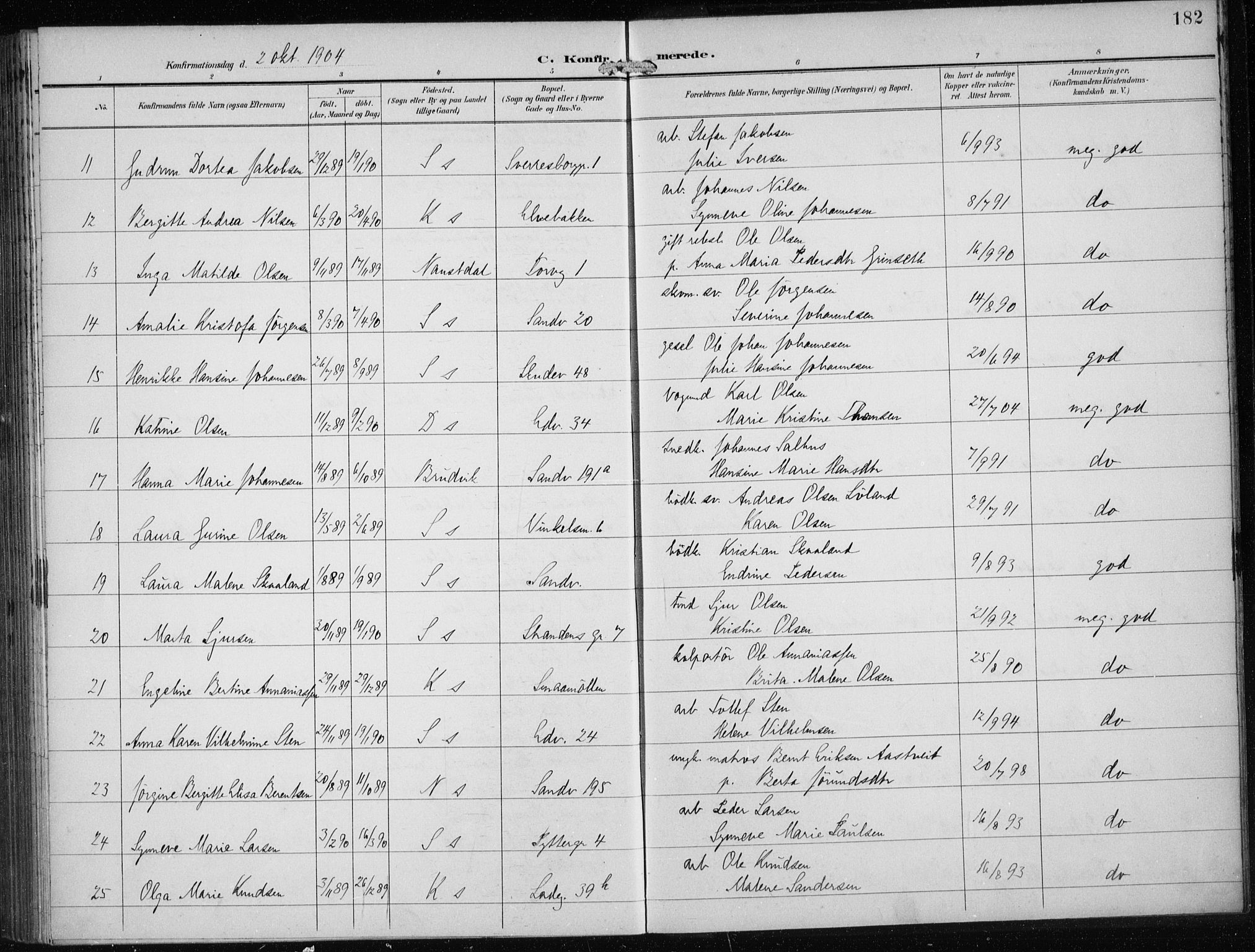 Sandviken Sokneprestembete, AV/SAB-A-77601/H/Ha/L0010: Ministerialbok nr. C 1, 1895-1905, s. 182