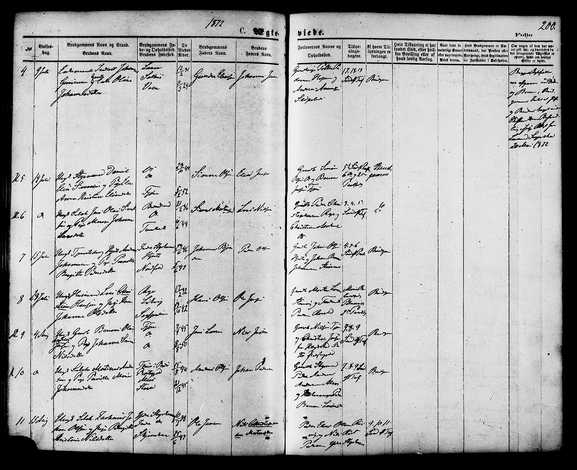 Ministerialprotokoller, klokkerbøker og fødselsregistre - Nordland, AV/SAT-A-1459/853/L0771: Ministerialbok nr. 853A10, 1870-1881, s. 200