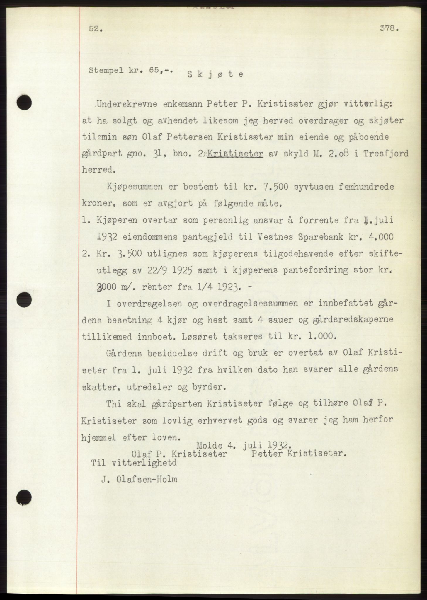Romsdal sorenskriveri, SAT/A-4149/1/2/2C/L0061: Pantebok nr. 55, 1932-1932, Tingl.dato: 04.07.1932