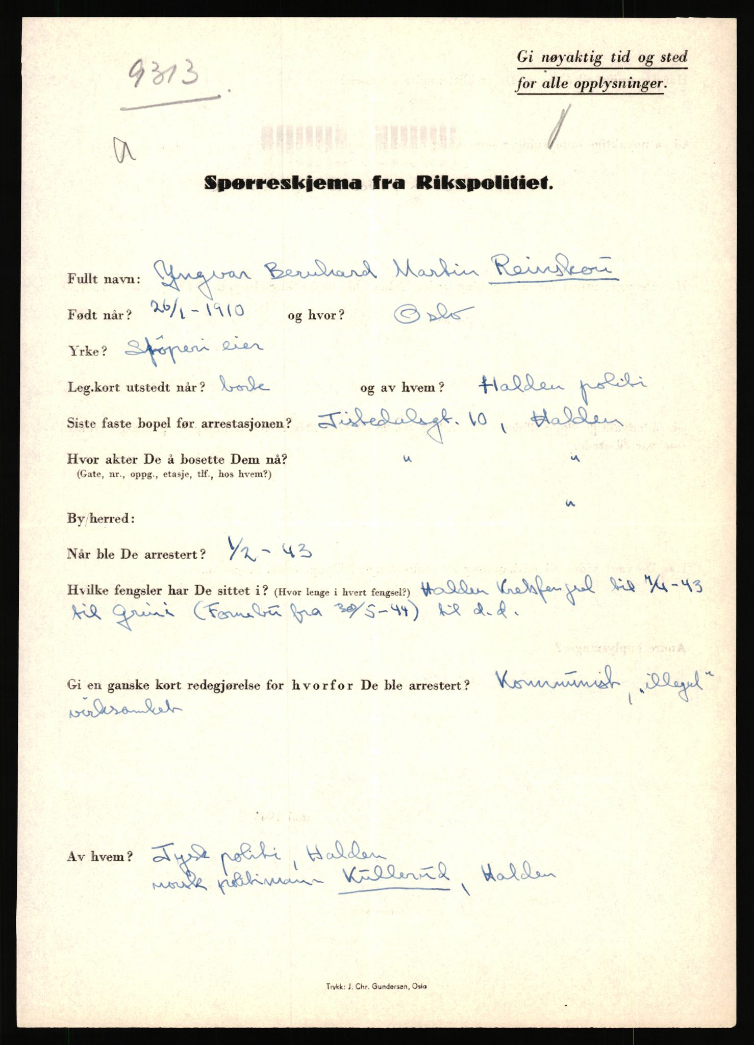 Rikspolitisjefen, AV/RA-S-1560/L/L0014: Pettersen, Aksel - Savosnick, Ernst, 1940-1945, s. 462