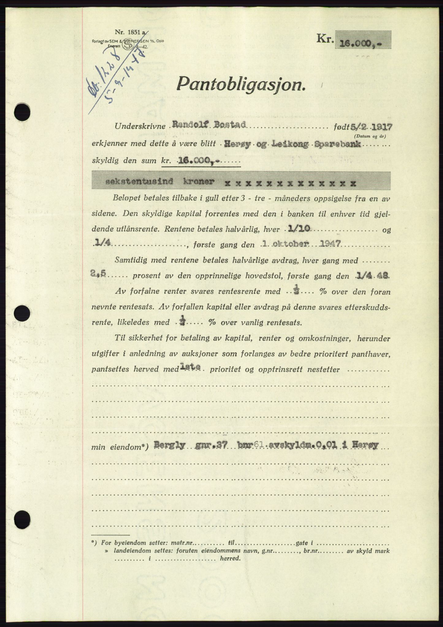 Søre Sunnmøre sorenskriveri, AV/SAT-A-4122/1/2/2C/L0115: Pantebok nr. 3B, 1947-1948, Dagboknr: 1228/1947