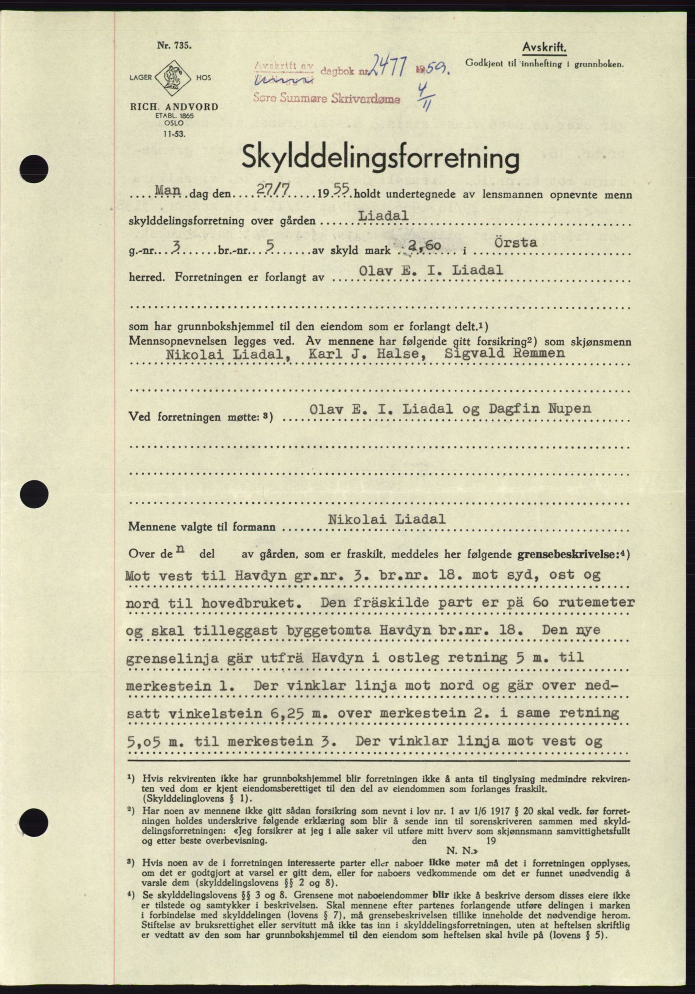 Søre Sunnmøre sorenskriveri, SAT/A-4122/1/2/2C/L0113: Pantebok nr. 39A, 1959-1959, Dagboknr: 2477/1959
