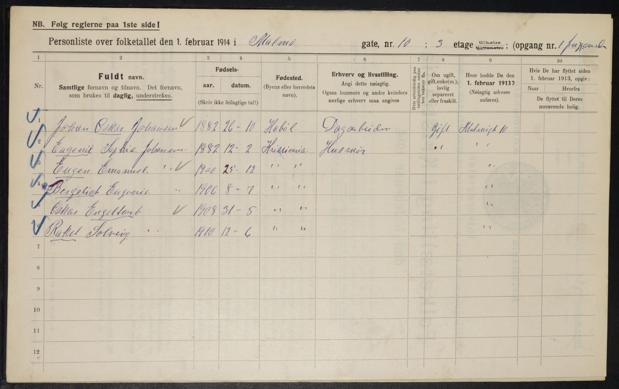 OBA, Kommunal folketelling 1.2.1914 for Kristiania, 1914, s. 60047