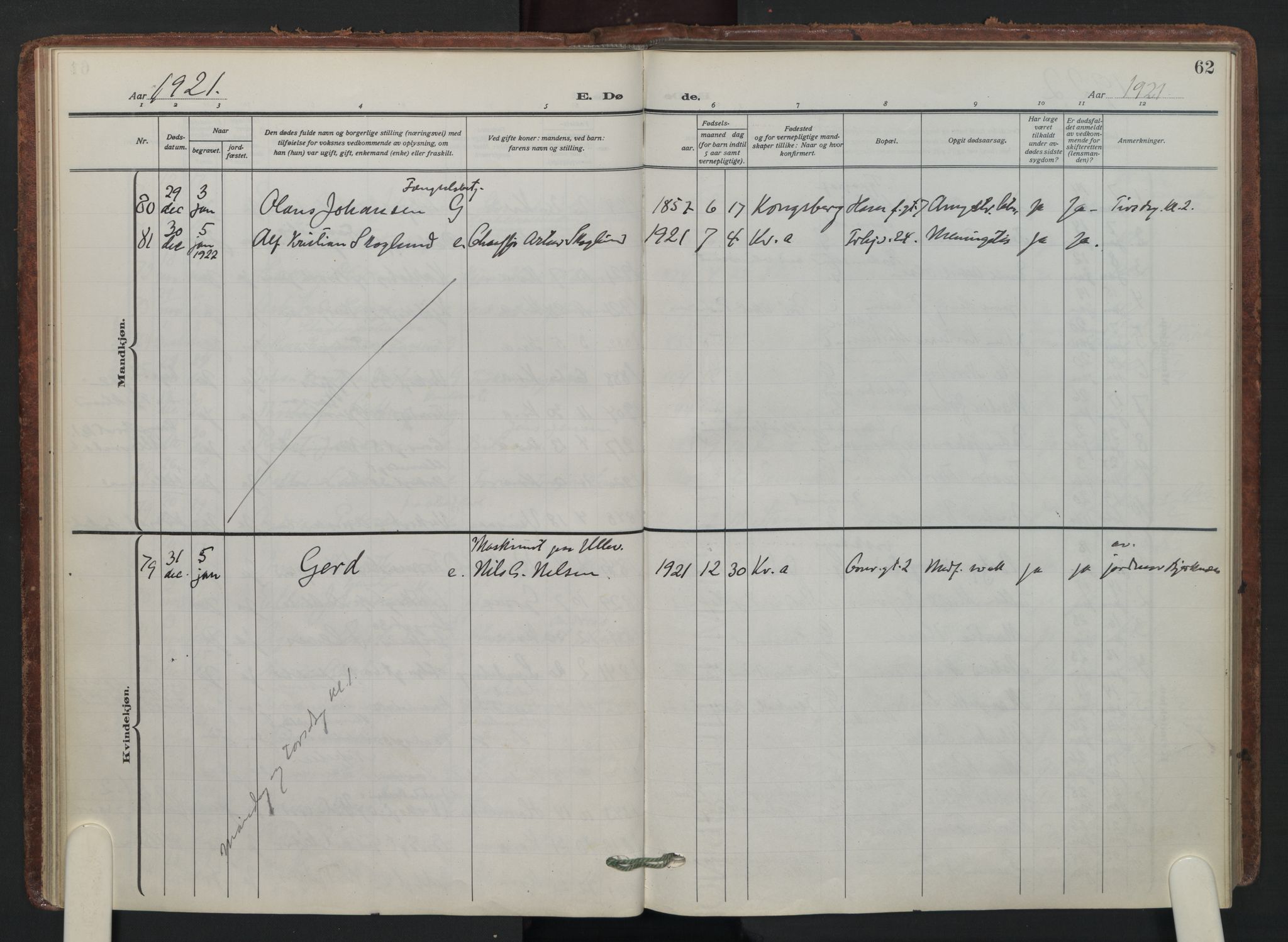 Petrus prestekontor Kirkebøker, AV/SAO-A-10872/F/Fa/L0014: Ministerialbok nr. I 14, 1916-1937, s. 62