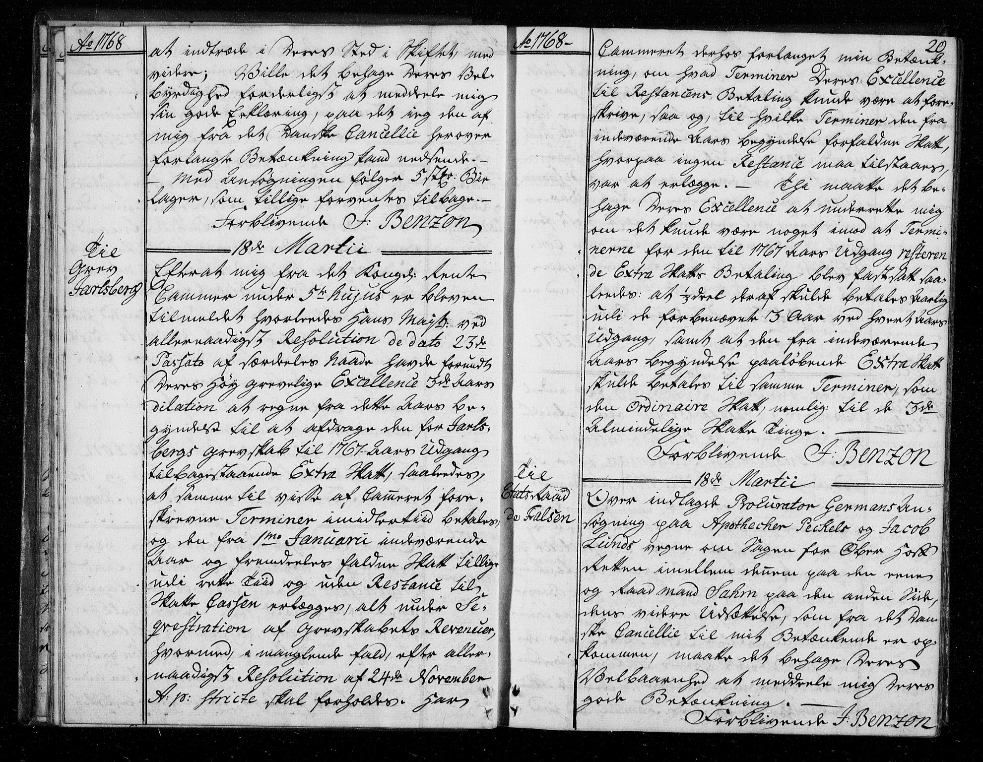 Stattholderembetet 1572-1771, AV/RA-EA-2870/Bf/L0007: Stattholderprotokoll (allmenn kopibok), 1768-1769, s. 19b-20a