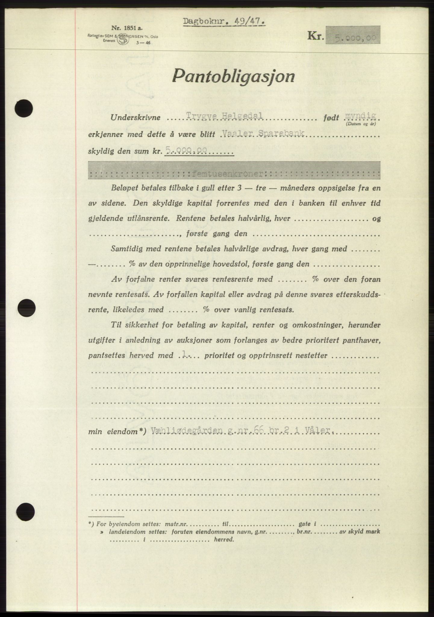 Moss sorenskriveri, SAO/A-10168: Pantebok nr. B16, 1946-1947, Dagboknr: 49/1947