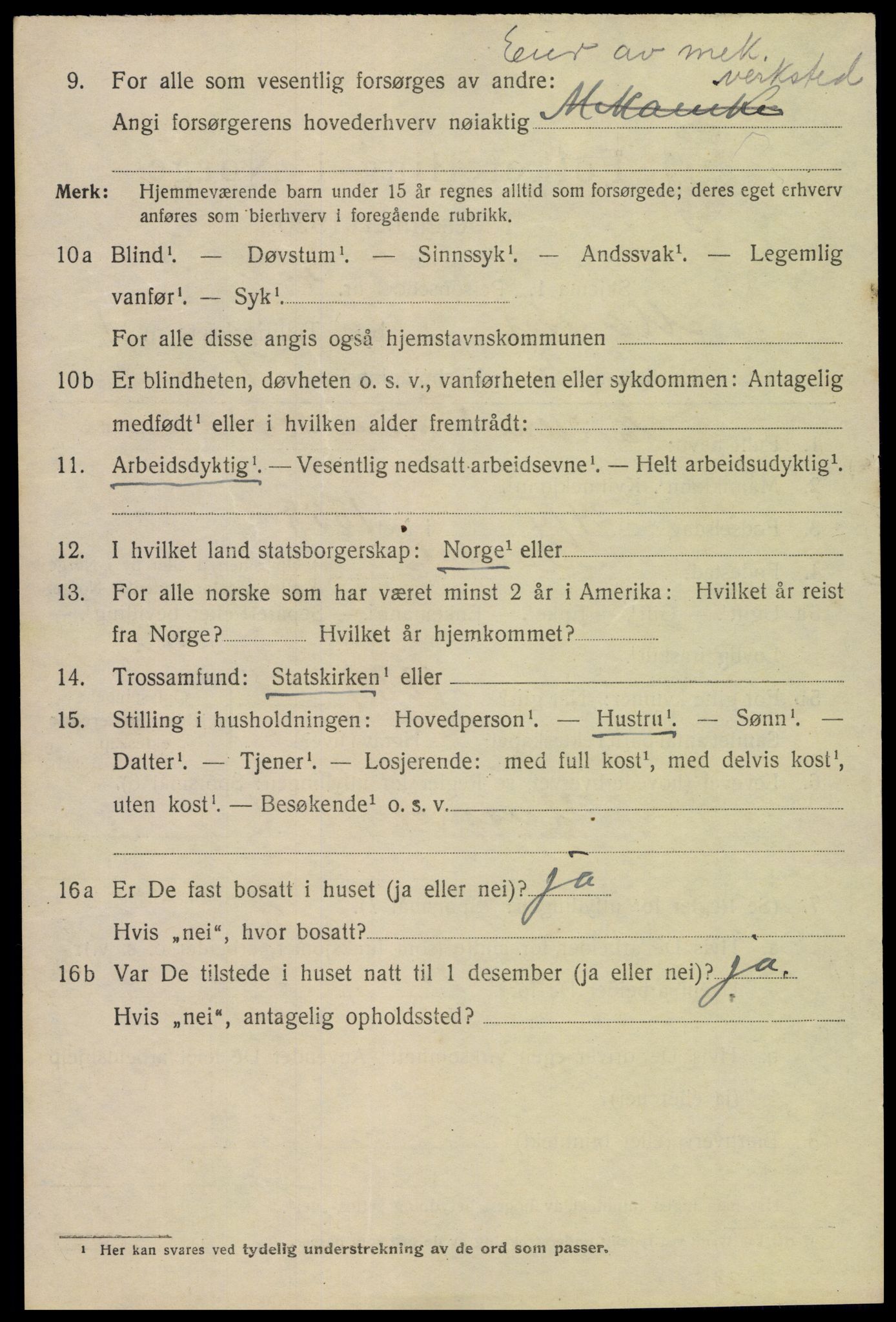 SAK, Folketelling 1920 for 1002 Mandal ladested, 1920, s. 3276