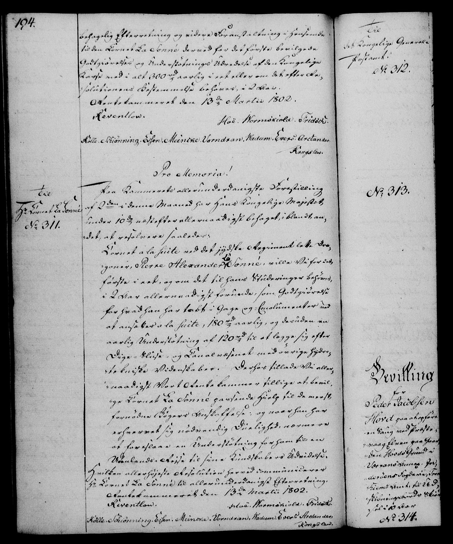 Rentekammeret, Kammerkanselliet, AV/RA-EA-3111/G/Gg/Gga/L0017: Norsk ekspedisjonsprotokoll med register (merket RK 53.17), 1801-1803, s. 194