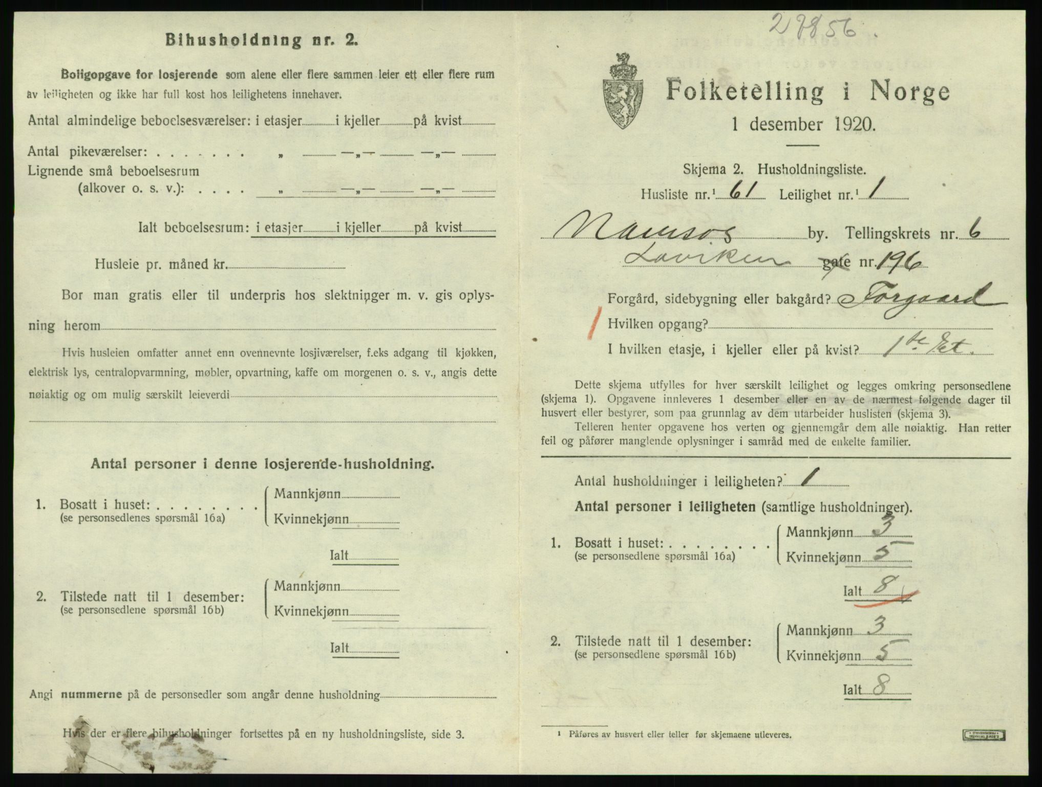 SAT, Folketelling 1920 for 1703 Namsos ladested, 1920, s. 2009