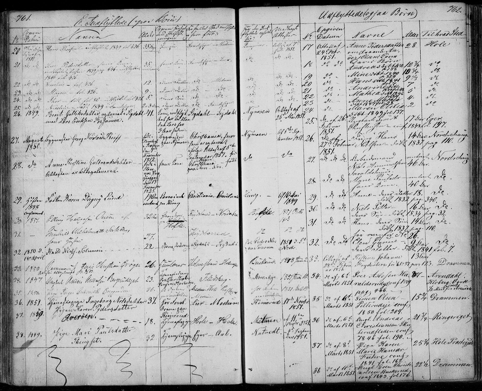 Modum kirkebøker, AV/SAKO-A-234/F/Fa/L0008: Ministerialbok nr. 8, 1851-1859, s. 761-762