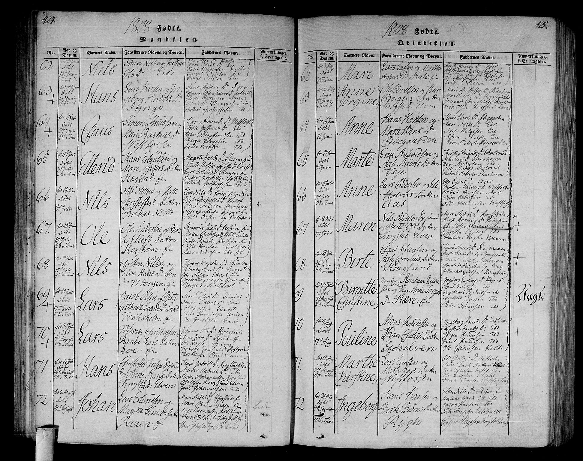 Eiker kirkebøker, AV/SAKO-A-4/F/Fa/L0010: Ministerialbok nr. I 10, 1806-1815, s. 424-425