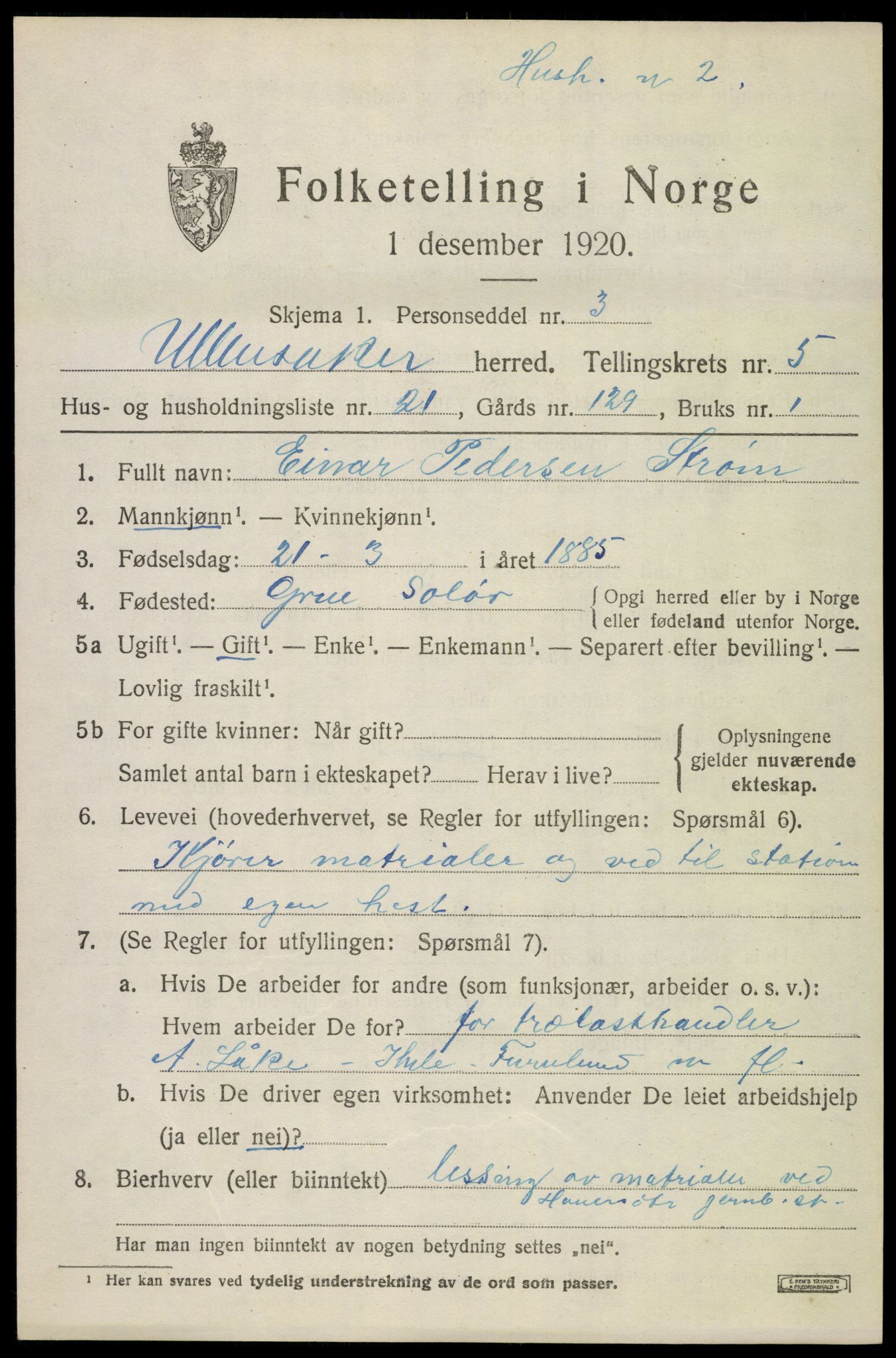 SAO, Folketelling 1920 for 0235 Ullensaker herred, 1920, s. 9293