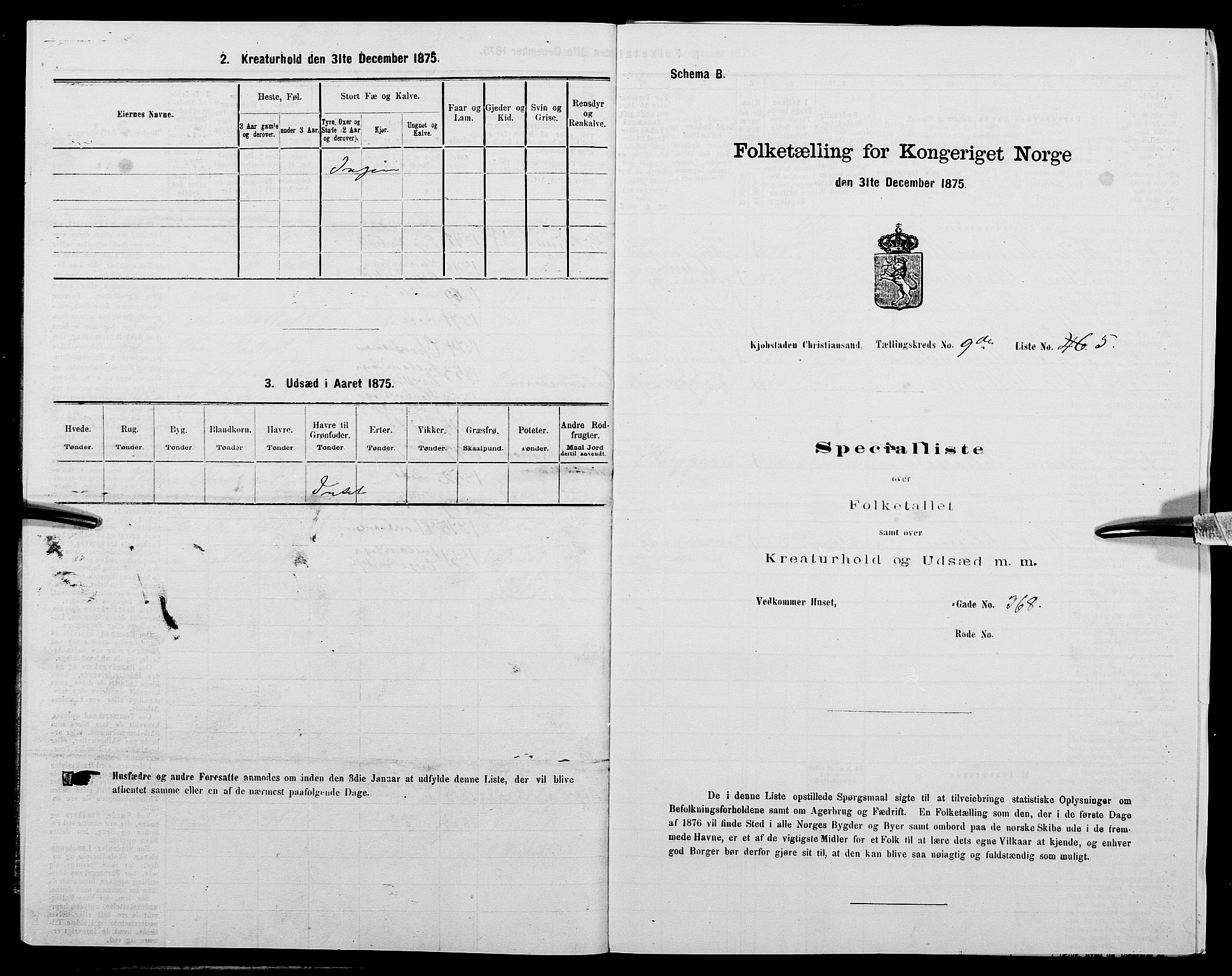 SAK, Folketelling 1875 for 1001P Kristiansand prestegjeld, 1875, s. 1476